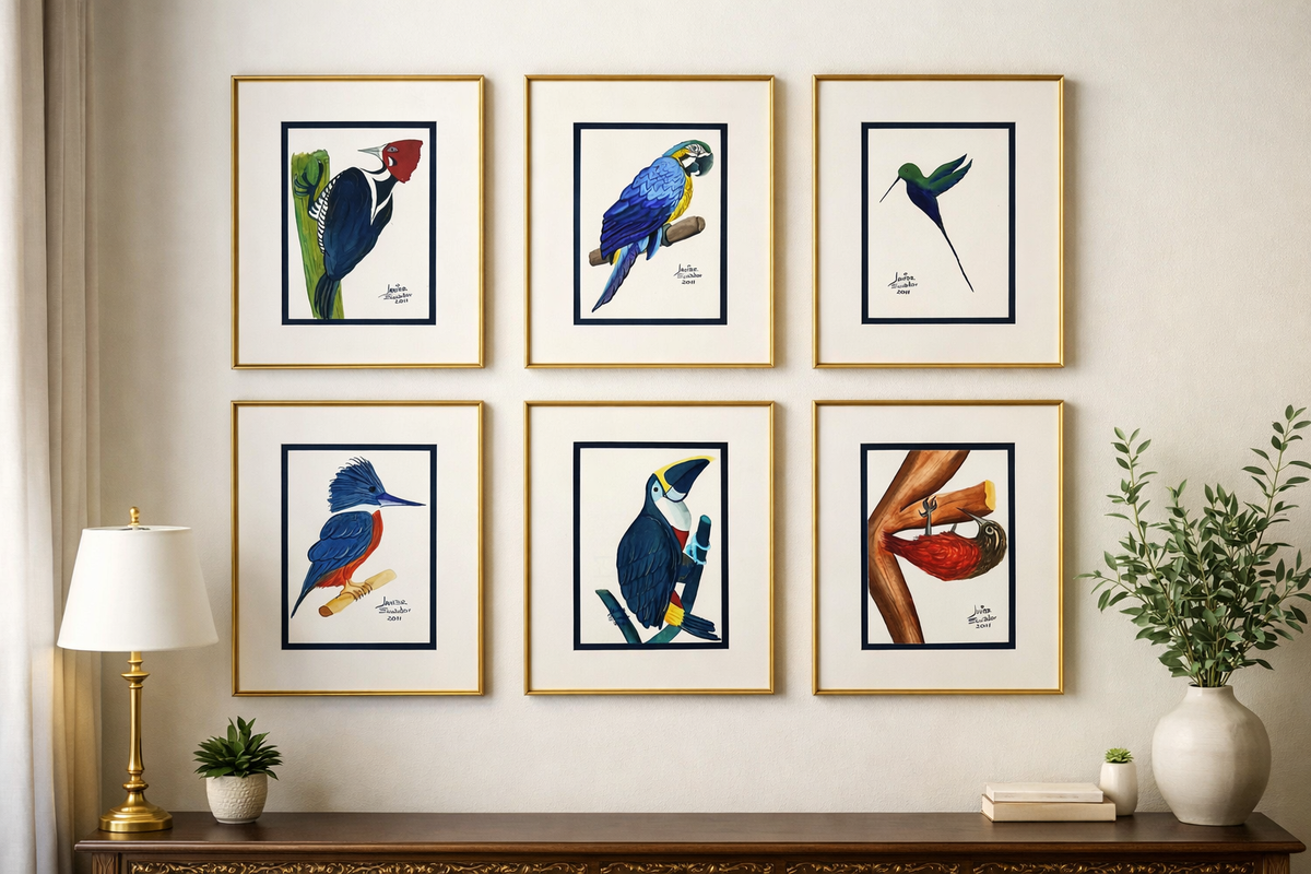SET OF SIX 4X6 BIRDS OF EQUADOR ORIGINAL JAVIER PAINTINGS