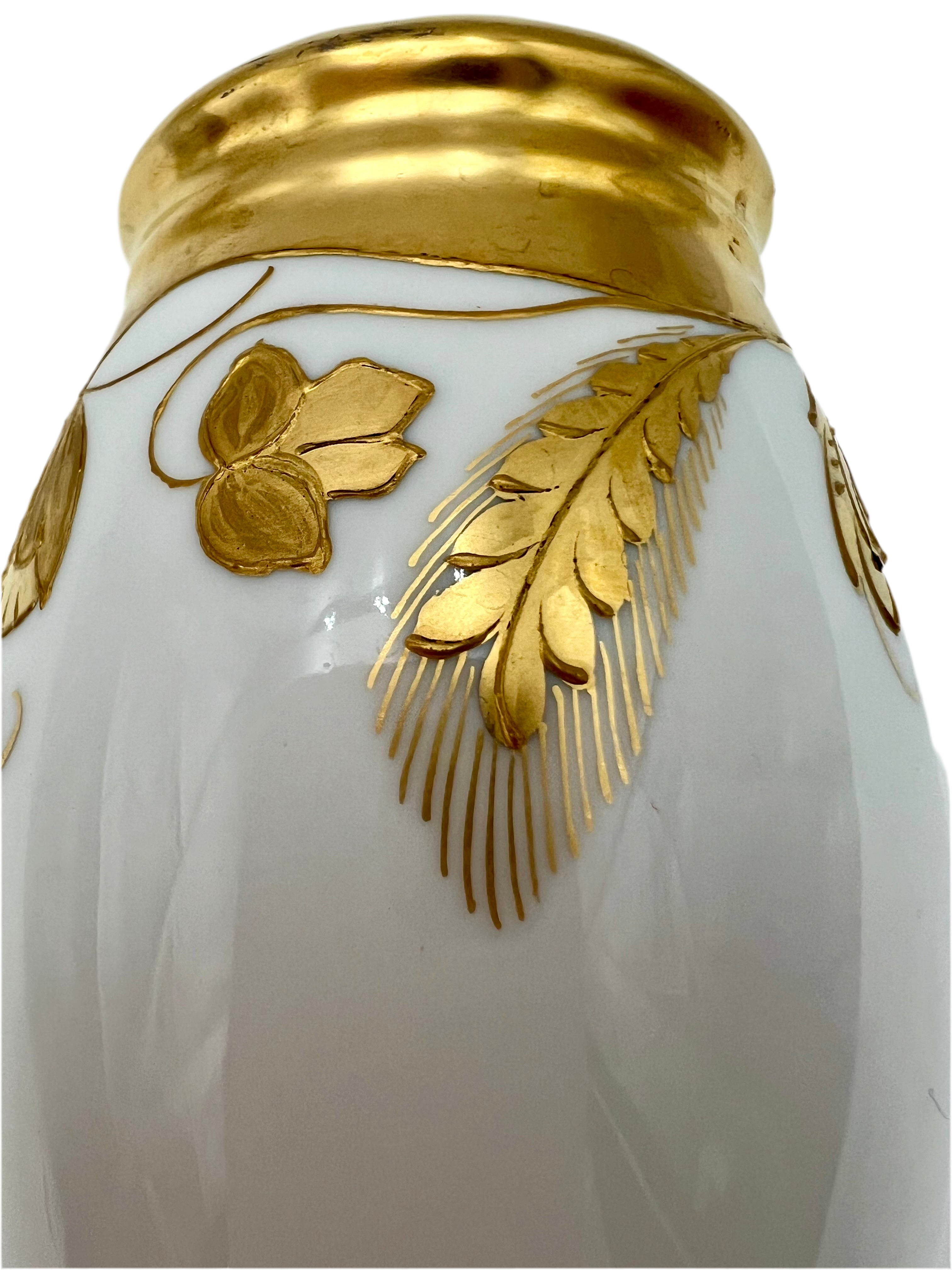 Antique Porcelain Sugar Shaker Muffineer | Stouffer Studio Chicago | Hand-Gilded Raised Gold Floral | Signed BEK