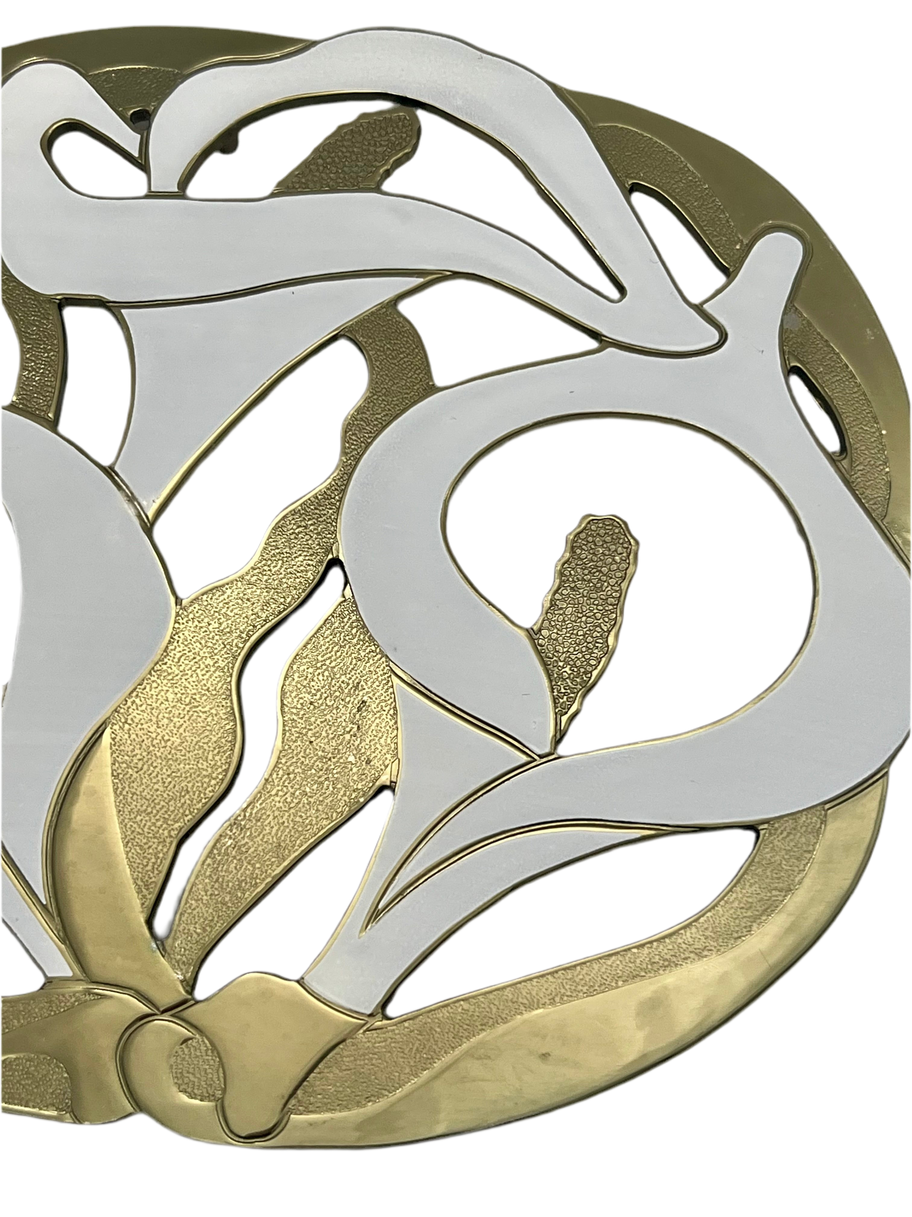 VINTAGE BRASS AND WHITE ENAMEL CALLA LILY TRIVET