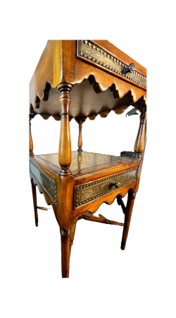 Theodore Alexander Regency Engraver Brass Accent Table, Two Tier Acacia Side Table, Designer Regency Furniture