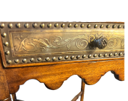 Theodore Alexander Regency Engraver Brass Accent Table, Two Tier Acacia Side Table, Designer Regency Furniture