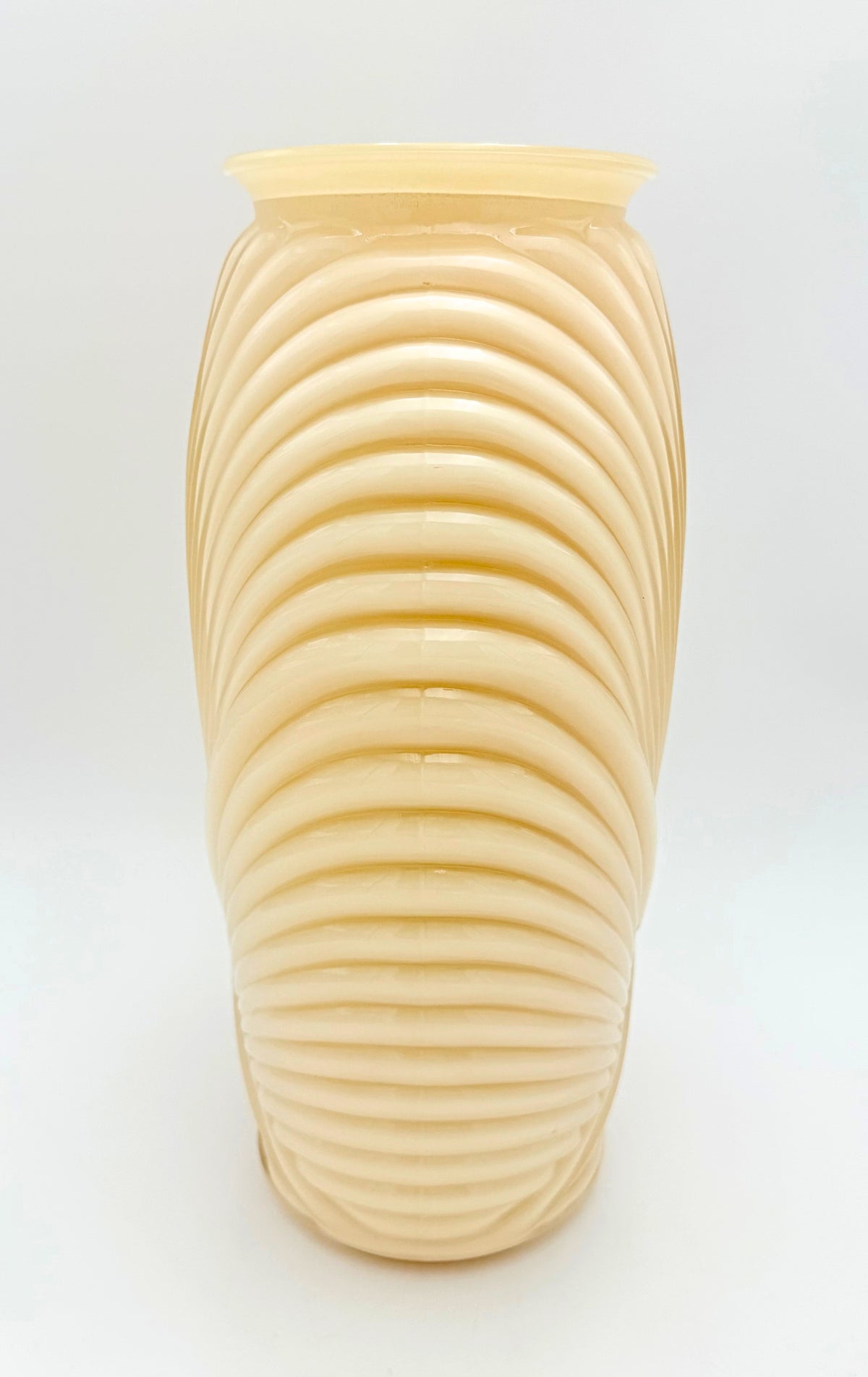 Vintage Anchor Hocking Ivory Draped Fan Glass Vase – Large 13" Art Deco Revival Statement Vase