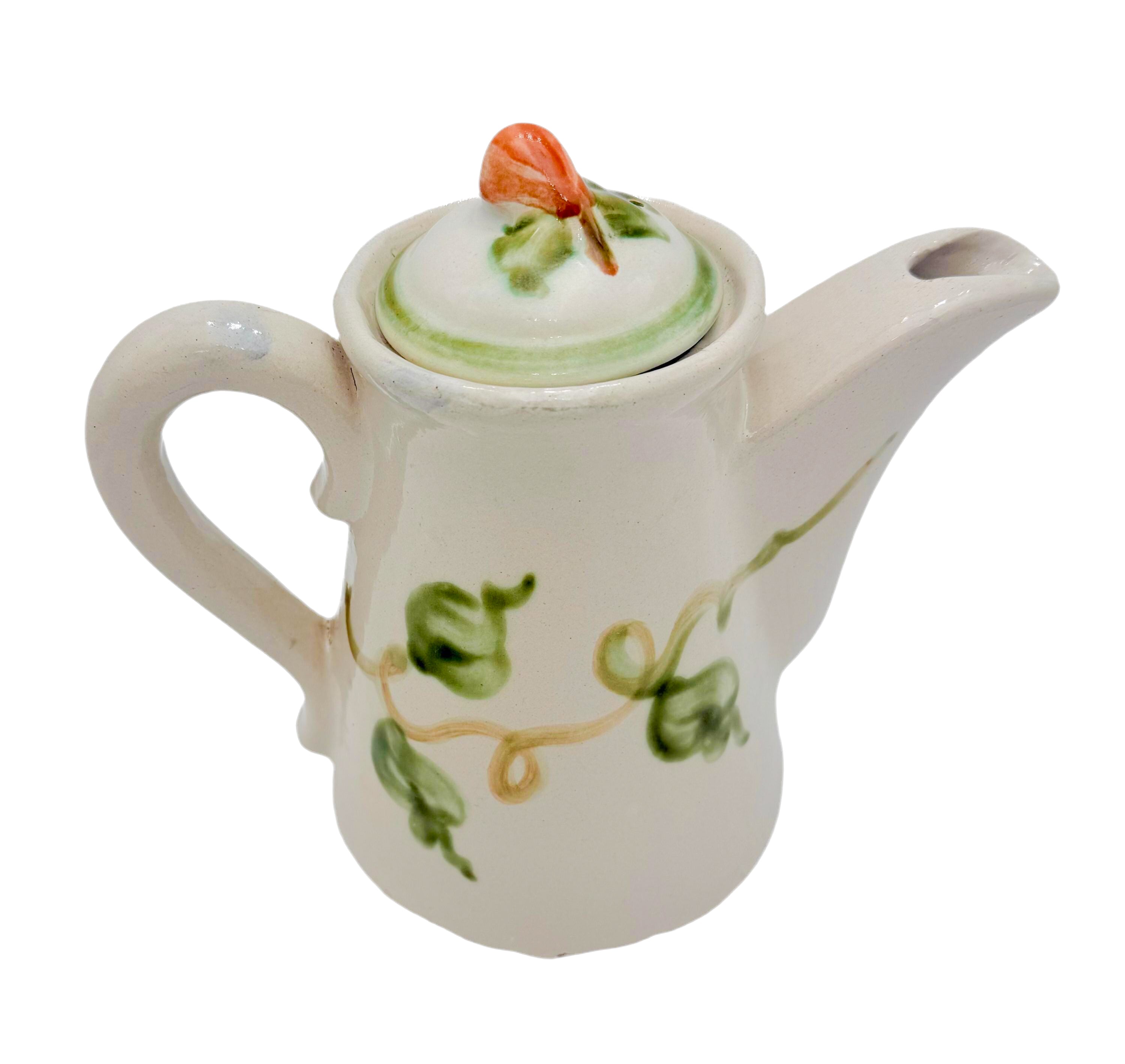 Large vintage 1950s John B. Taylor ceramic coffee pot in the signature Harvest fruit pattern.