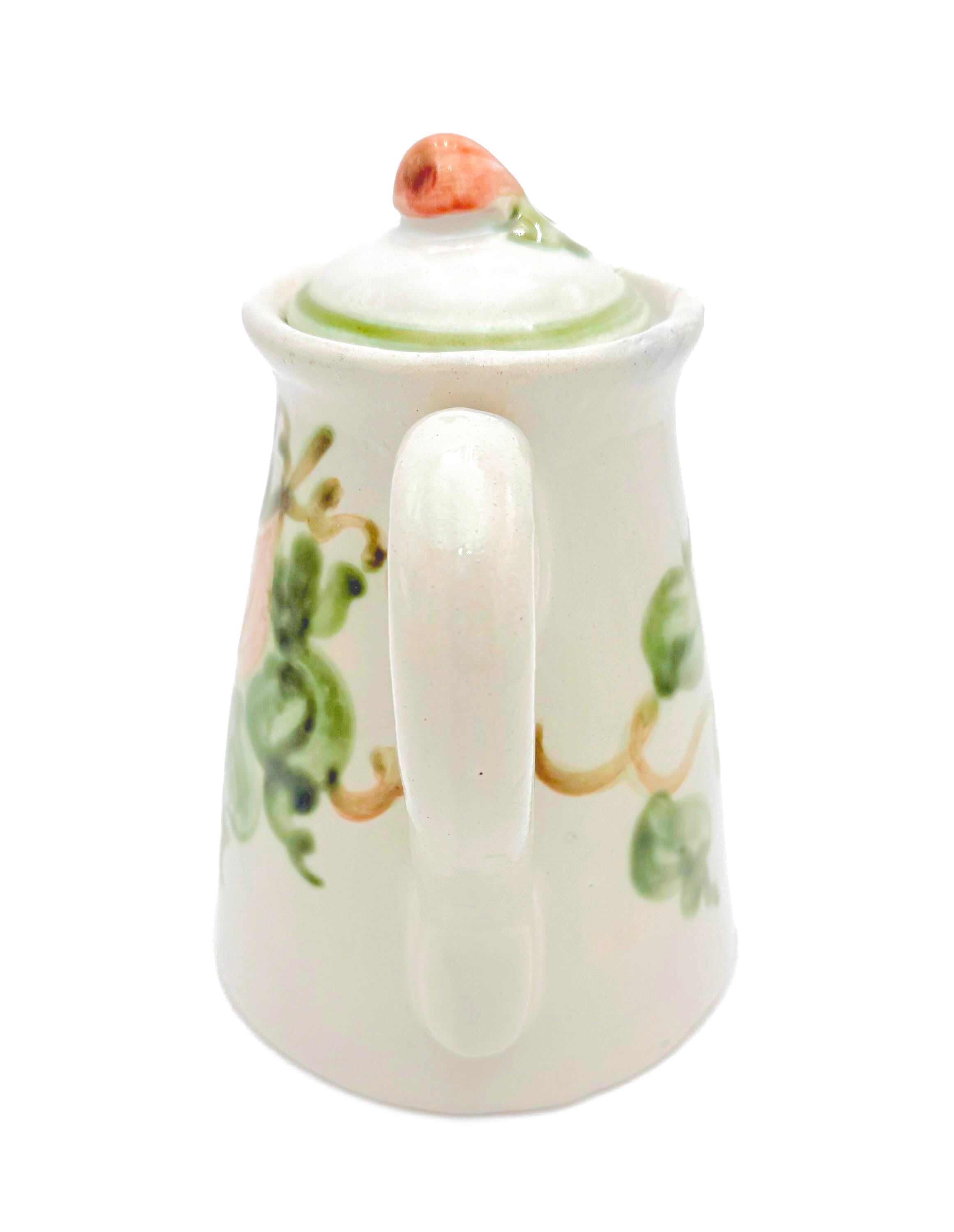 Large vintage 1950s John B. Taylor ceramic coffee pot in the signature Harvest fruit pattern.