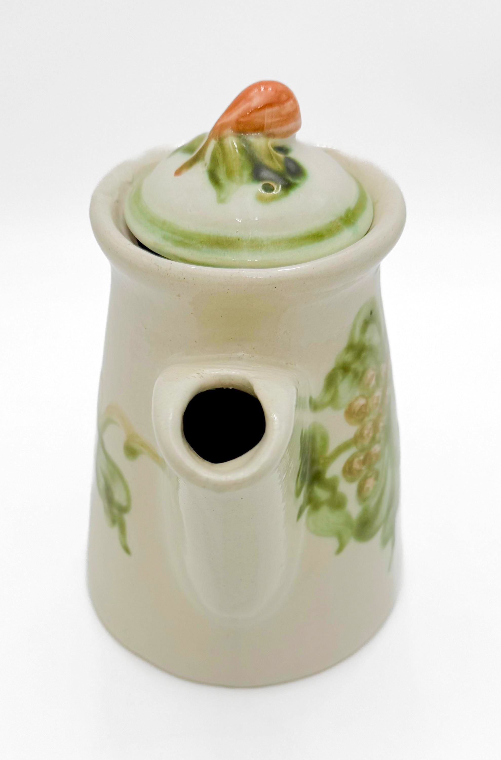 Large vintage 1950s John B. Taylor ceramic coffee pot in the signature Harvest fruit pattern.