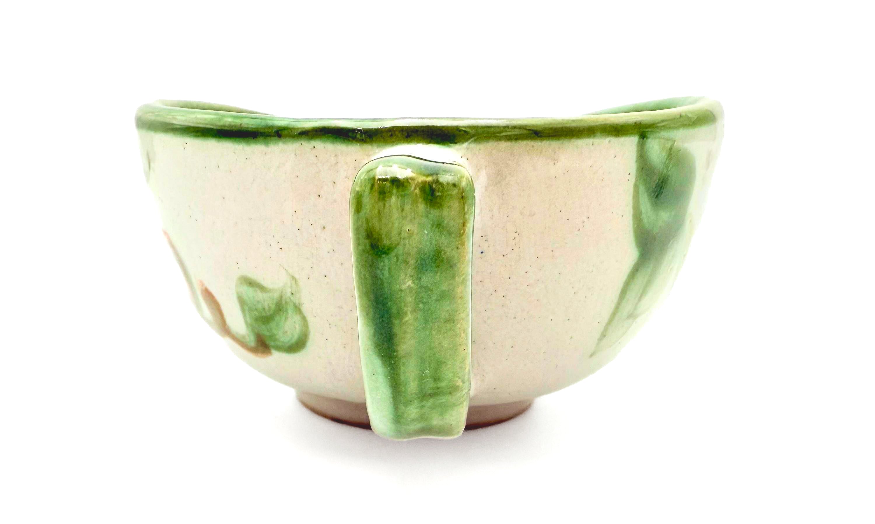 Vintage 1950s John B. Taylor Harvest pattern ceramic gravy boat in a rustic mid-century glaze.