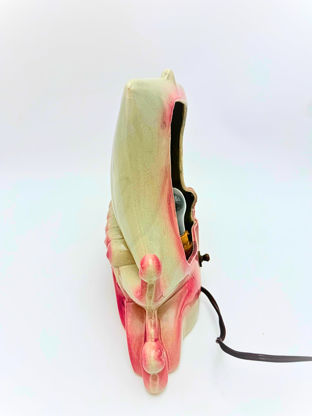 Vintage 1950s Pink & Gray Green Viking Ship Ceramic TV Lamp