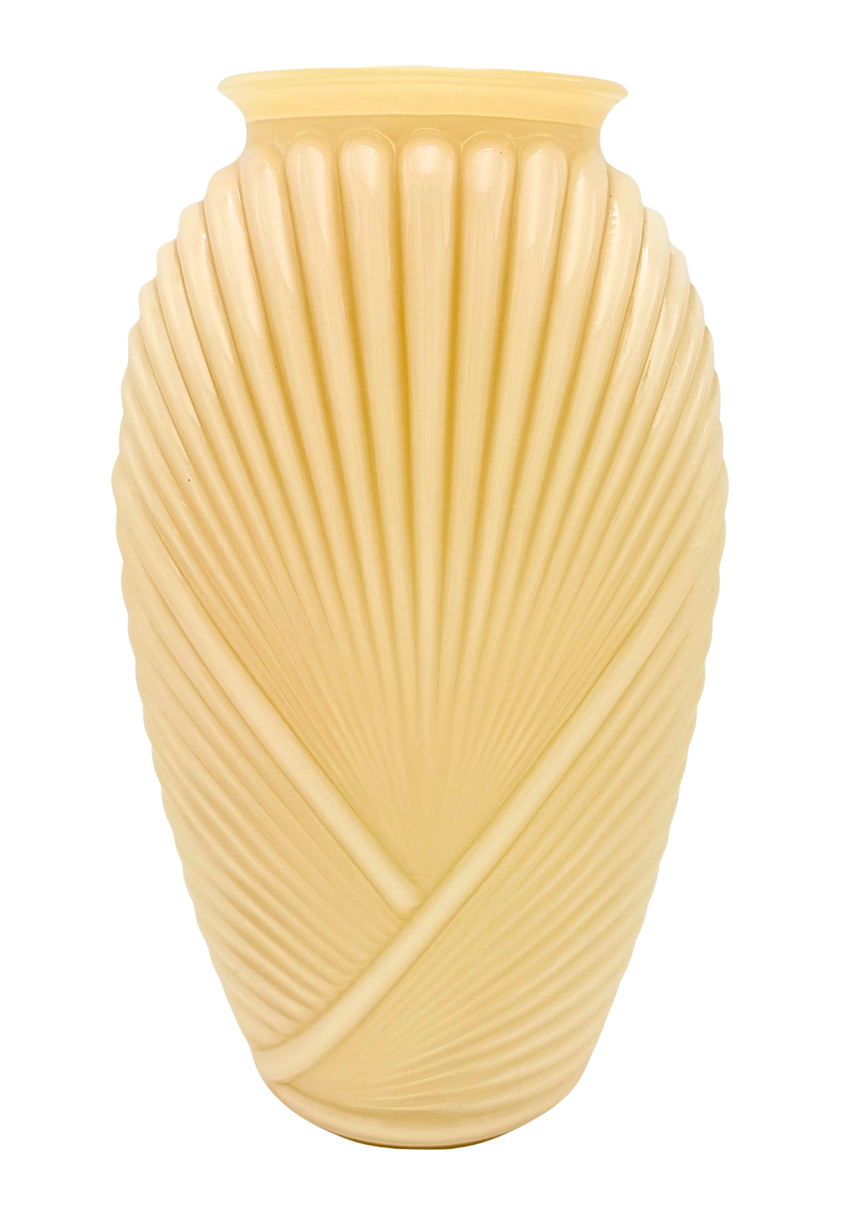 Vintage Anchor Hocking Ivory Draped Fan Glass Vase – Large 13" Art Deco Revival Statement Vase