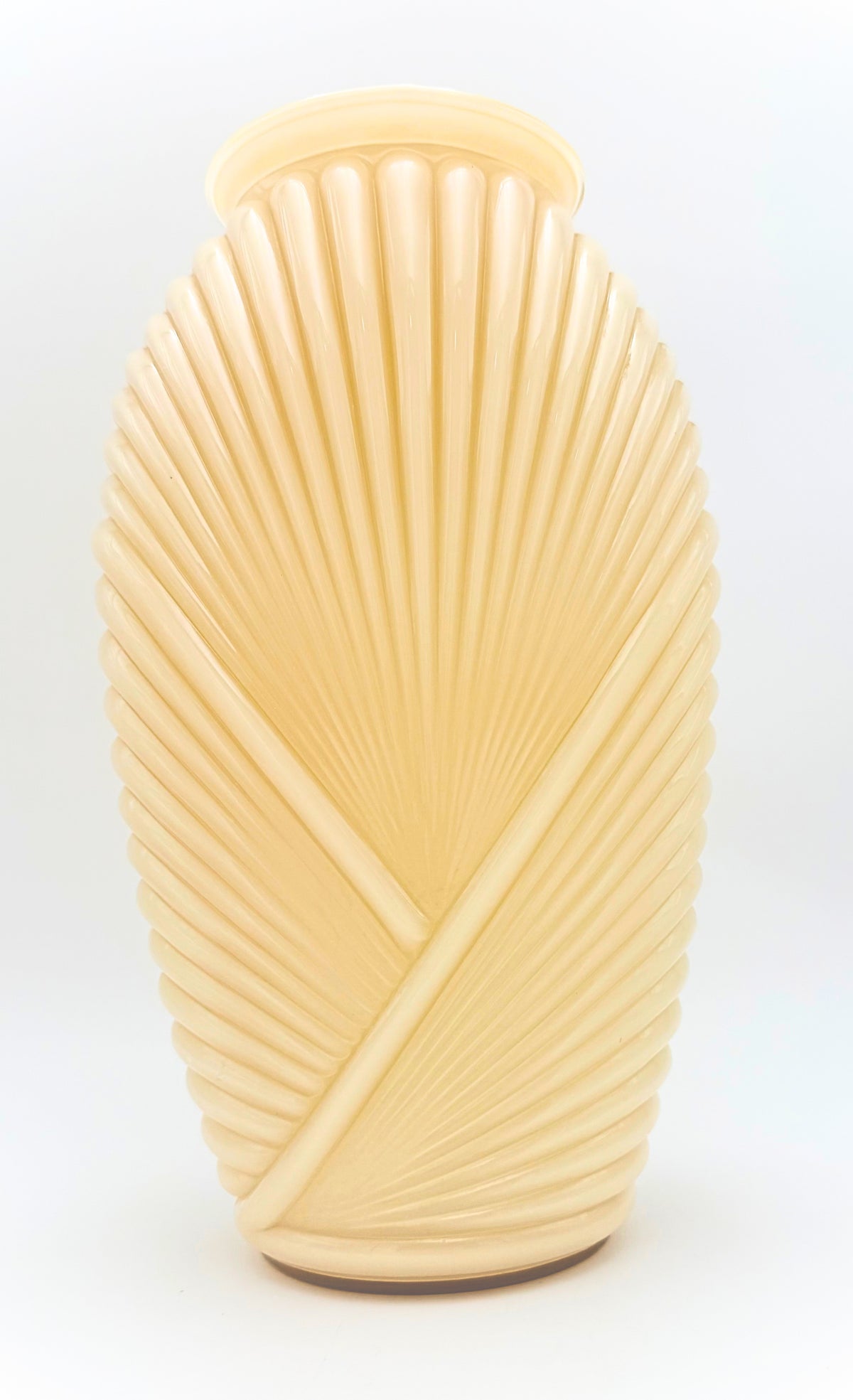 Vintage Anchor Hocking Ivory Draped Fan Glass Vase – Large 13" Art Deco Revival Statement Vase