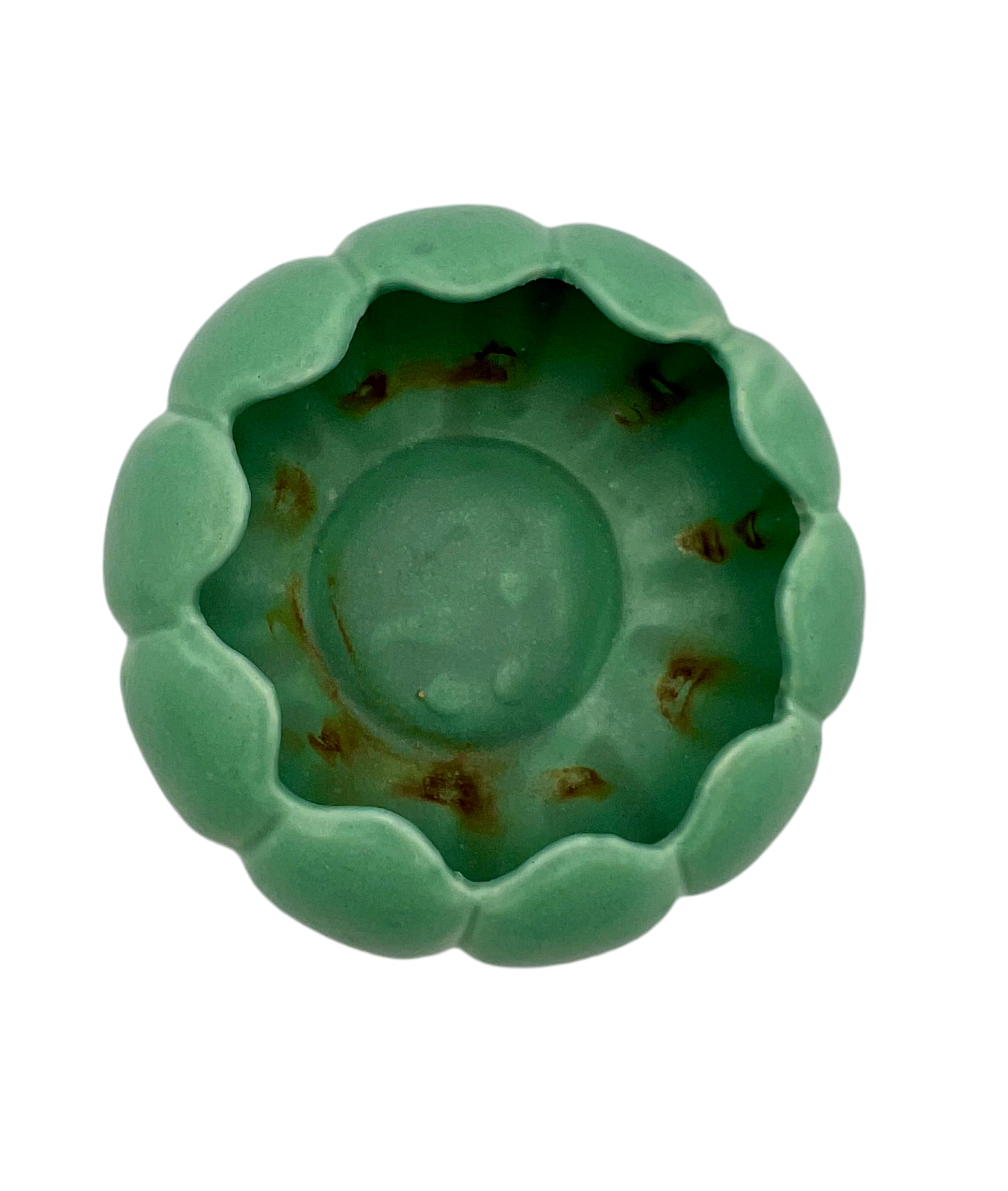 VINTAGE BATES CHICAGO GREEN MELON POTTERY BOWL – ART DECO RIBBED DESIGN – CIRCA 1930s – AMERICAN STUDIO CERAMIC