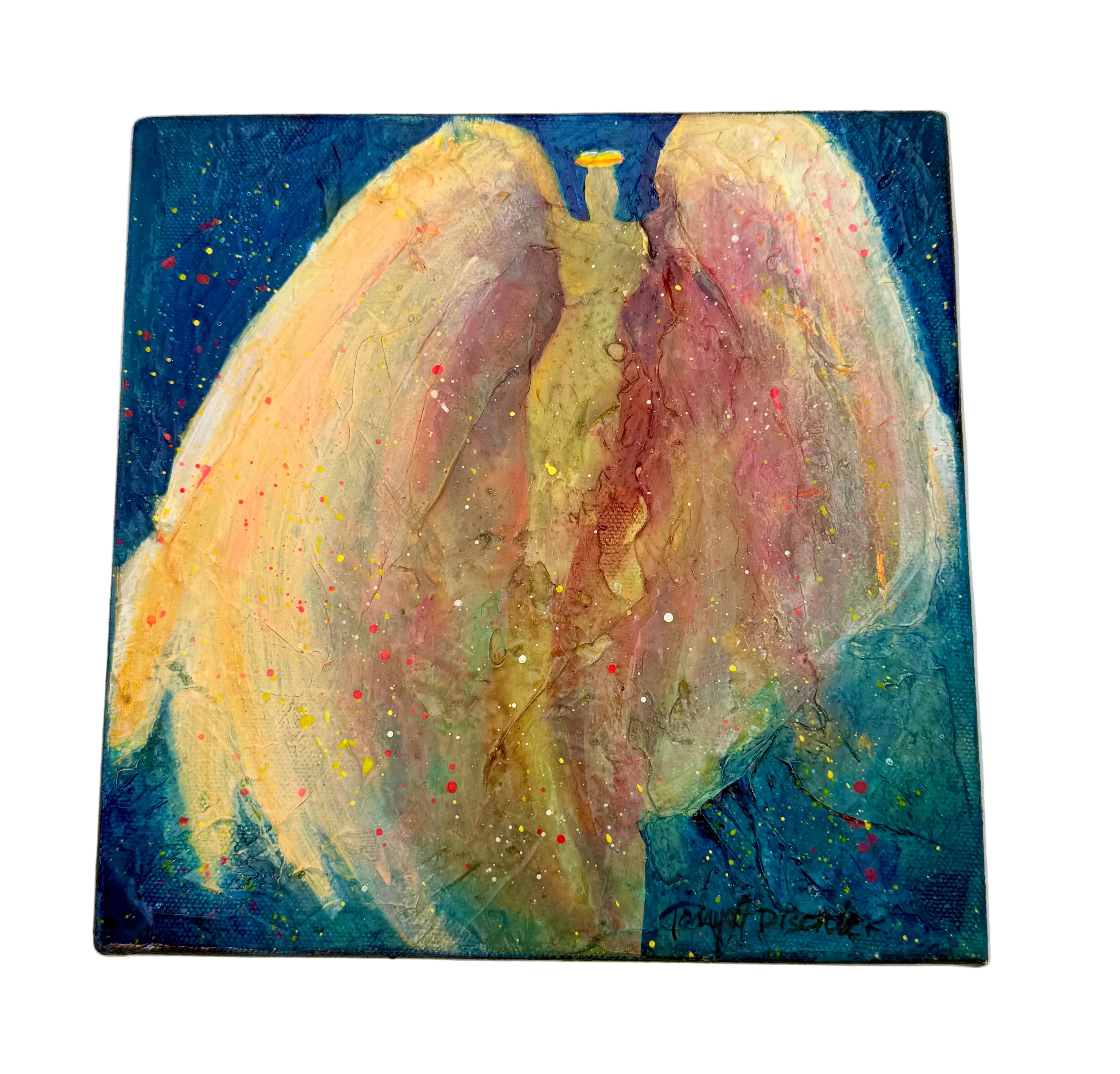 ORIGINAL ANGEL WING PAINTING | SIGNED SPIRITUAL ABSTRACT ART | ANGELS AND SAINTS SERIES | 8 X 8 ORIGINAL CANVAS