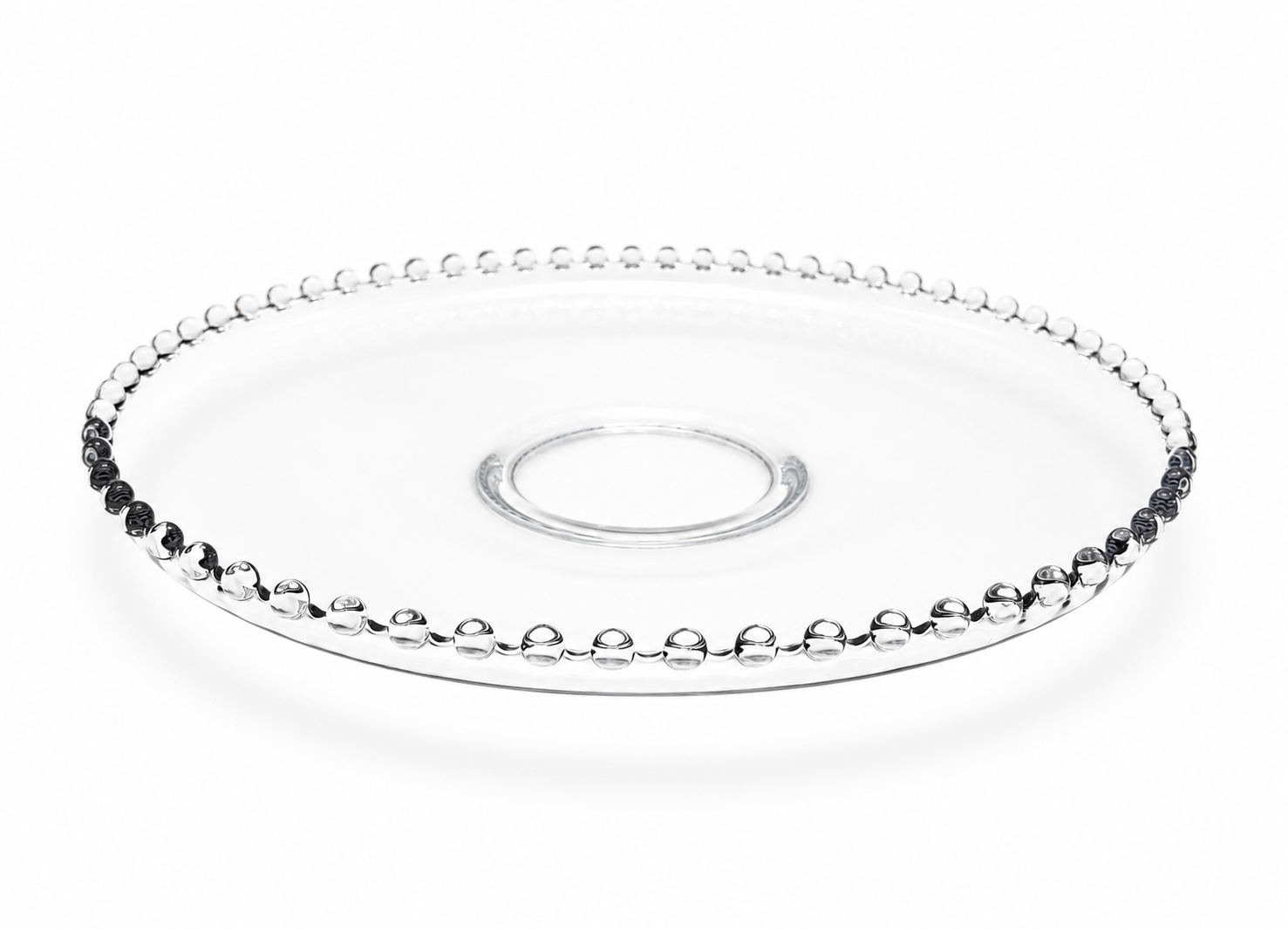 VINTAGE 1960S CLEAR GLASS BEADED EDGE CAKE PLATE