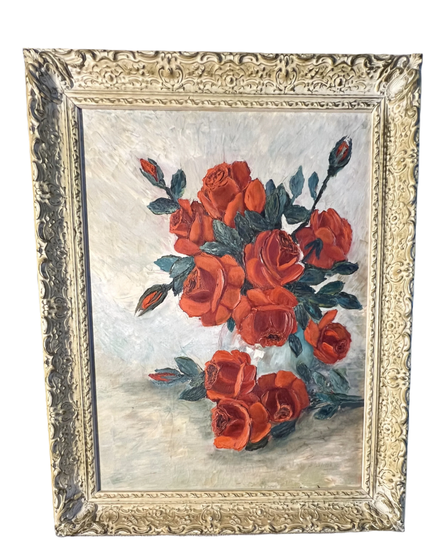 VINTAGE RED ROSES MILDRED SKINNER FRAMED ORIGINAL PAINTING