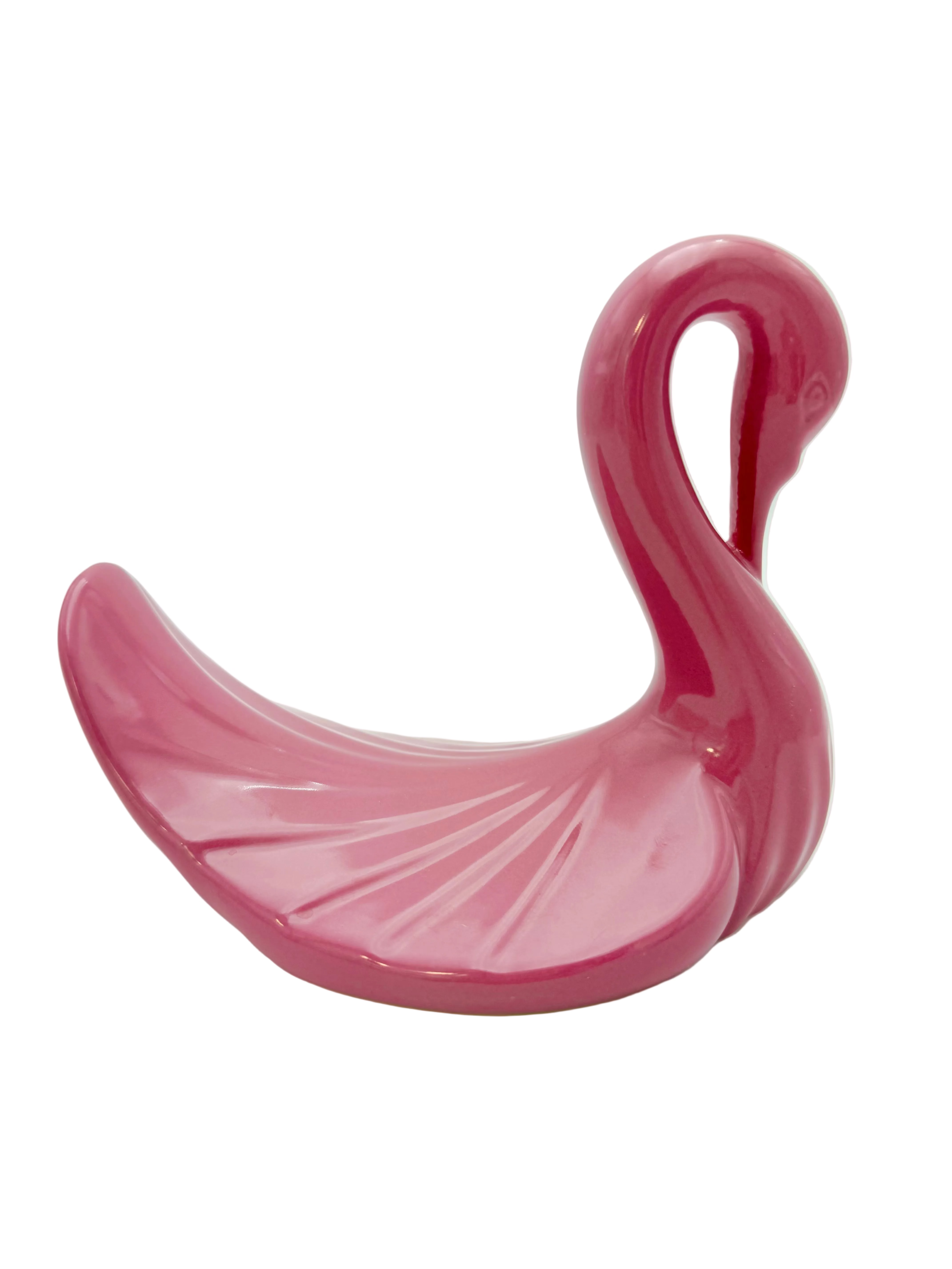VINTAGE CRANBERRY CERAMIC SWAN SCULPTURE | MID CENTURY HOLLYWOOD REGENCY DECOR | C. 1950S–1960S