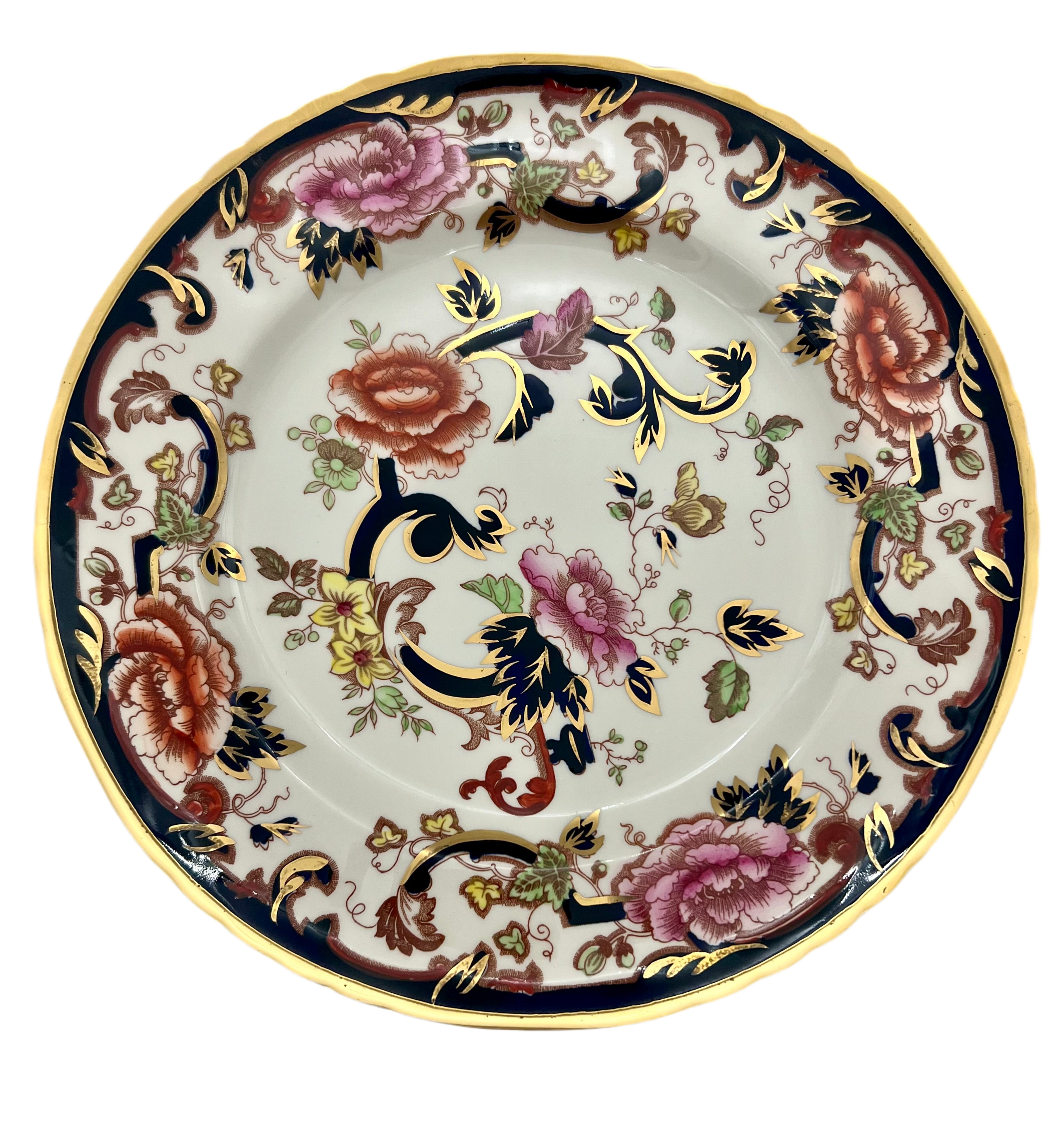 SET OF 3 MASON’S IRONSTONE MANDALAY DINNER PLATES 10.5″ | ENGLISH PRINTED & HAND PAINTED FLORAL GILT PLATES | SOLD INDIVIDUALLY OR SET