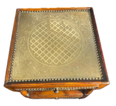 Theodore Alexander Regency Engraver Brass Accent Table, Two Tier Acacia Side Table, Designer Regency Furniture