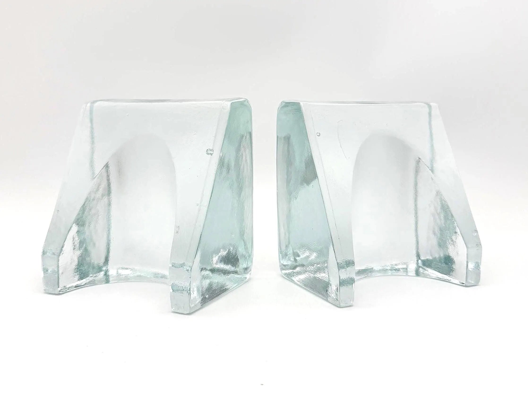 ATTRIBUTED WAYNE HUSTED FOR BLENKO SCULPTURAL CAST GLASS BOOKENDS MODEL 7333 MID CENTURY MODERN PAIR
