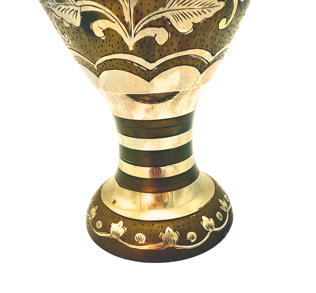 INDIAN BRASS AND SILVER INLAY VASE 15 INCH MID CENTURY GLOBAL DECOR