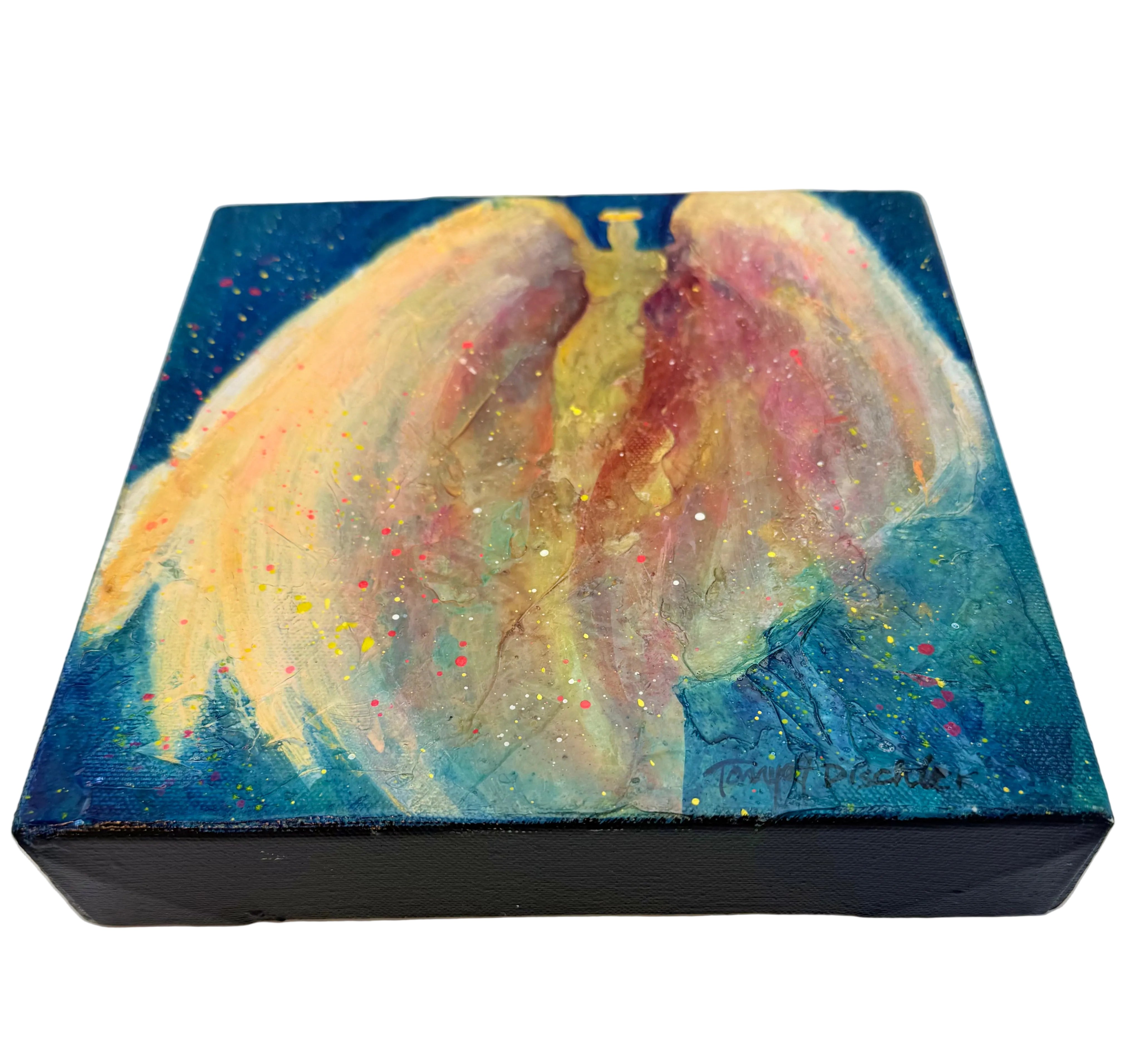 ORIGINAL ANGEL WING PAINTING | SIGNED SPIRITUAL ABSTRACT ART | ANGELS AND SAINTS SERIES | 8 X 8 ORIGINAL CANVAS