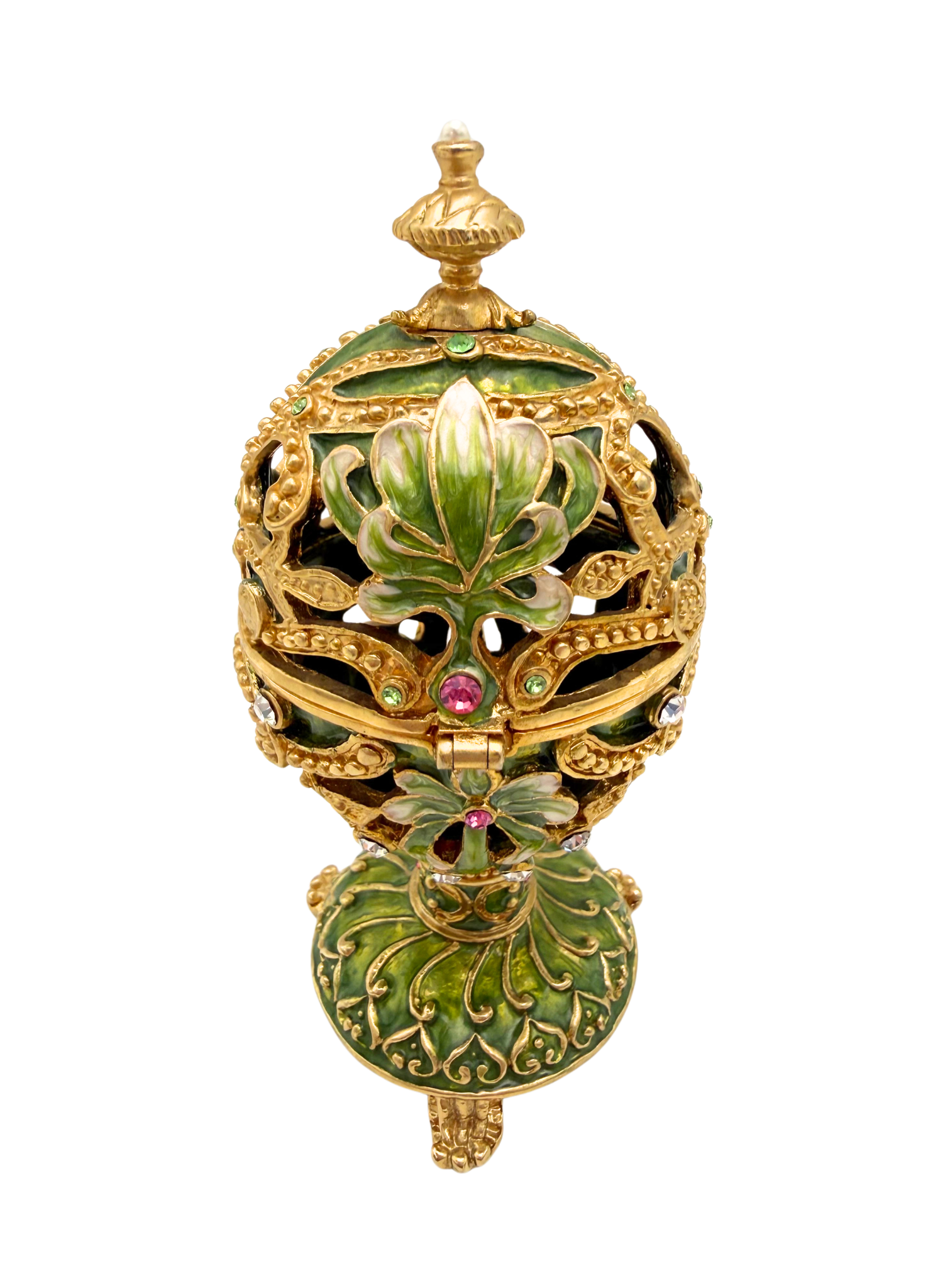FH 1349 ELENA EGG JEWELED EMERALD GREEN FABERGE STYLE TRINKET BOX WITH ORIGINAL BOX