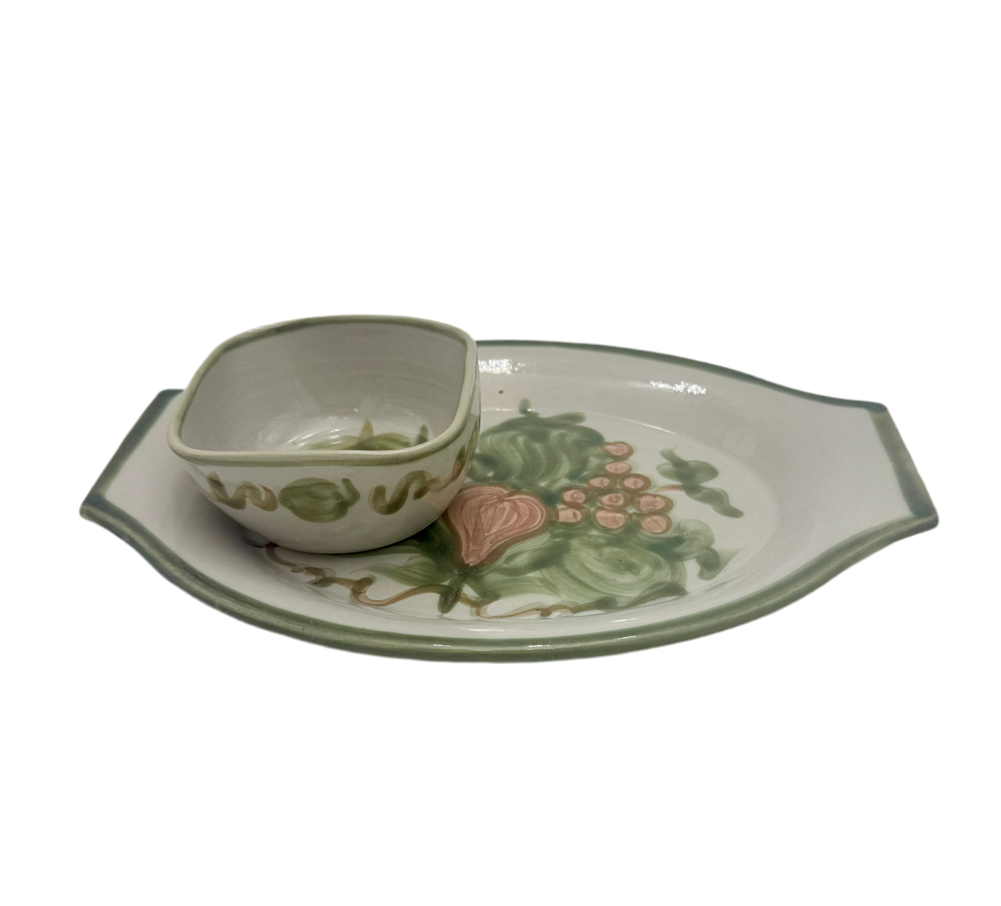 JOHN B. TAYLOR HAND-PAINTED SERVING PLATTER & BOWL SET – 1970s KENTUCKY POTTERY