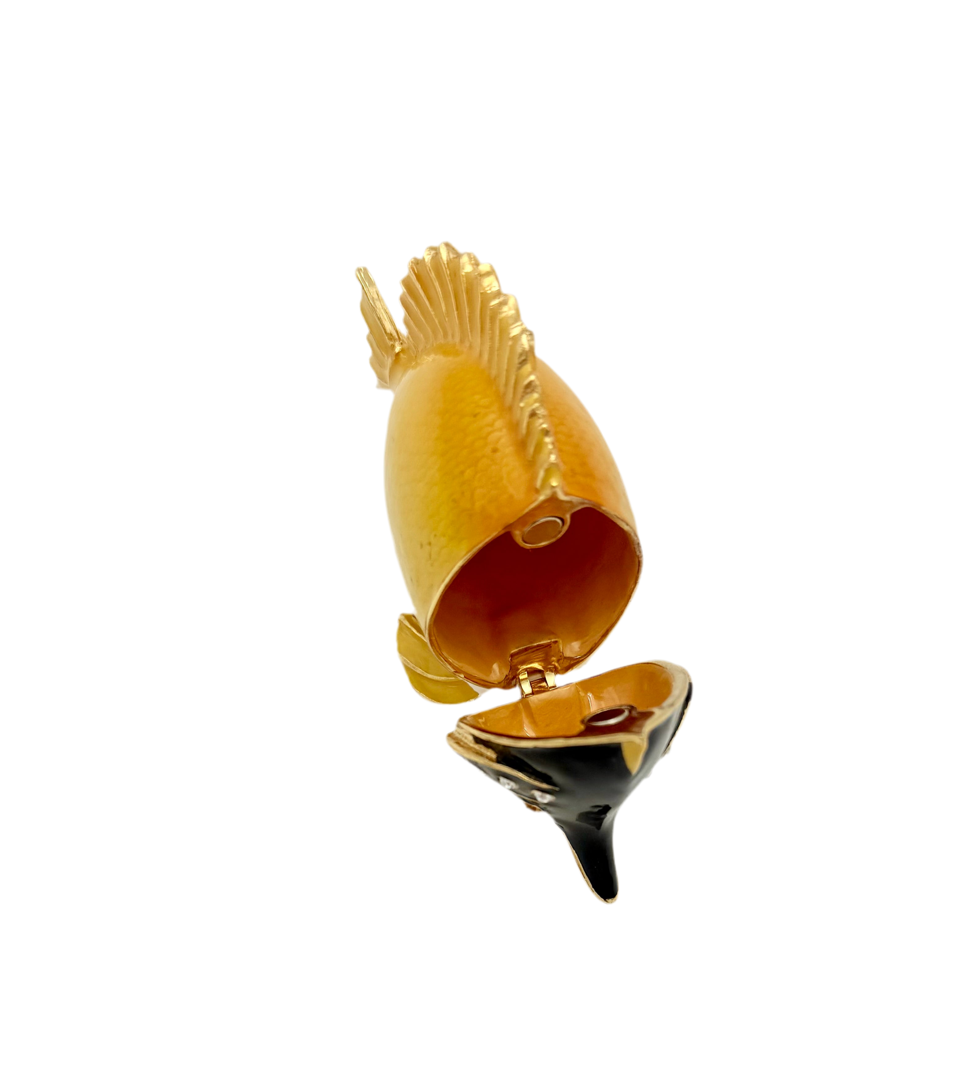 JEWELED ENAMELED BUTTERFLYFISH TRINKET BOX WITH CRYSTALS AND GOLD DETAILING