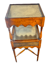 Theodore Alexander Regency Engraver Brass Accent Table, Two Tier Acacia Side Table, Designer Regency Furniture