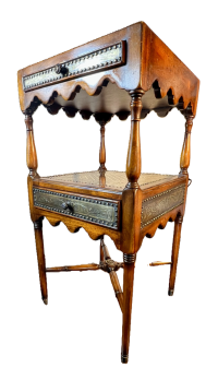 Theodore Alexander Regency Engraver Brass Accent Table, Two Tier Acacia Side Table, Designer Regency Furniture