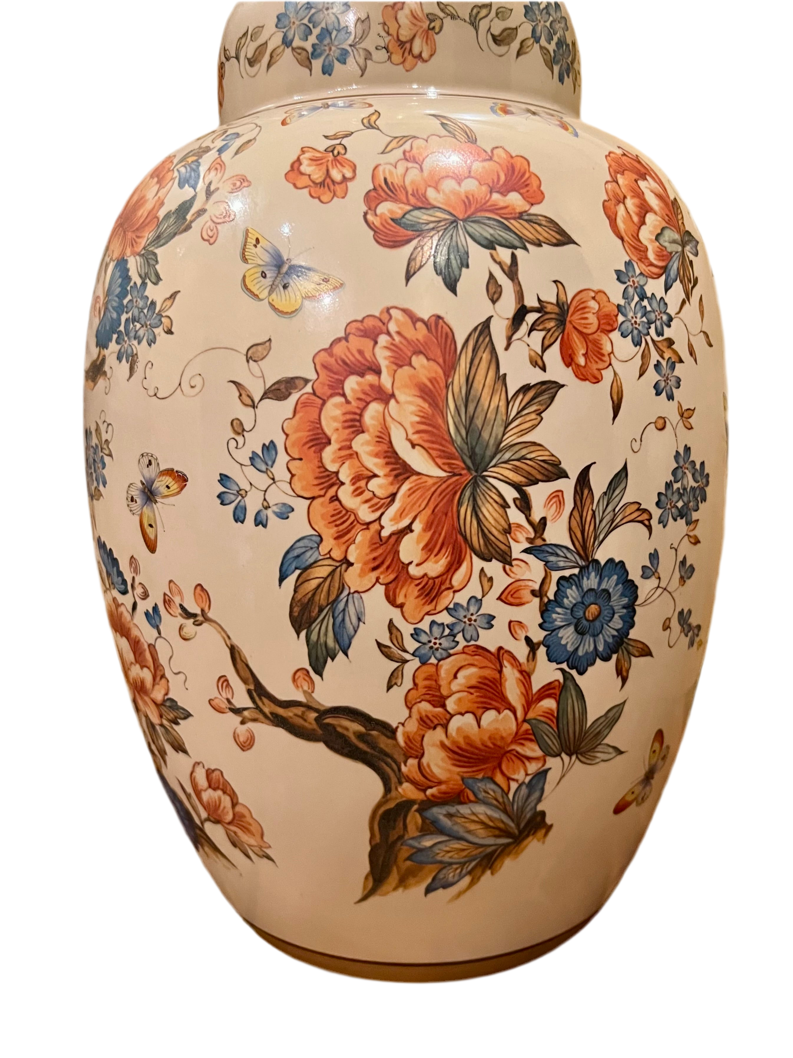 VINTAGE NATHAN LAGIN HANDMADE CERAMIC GINGER JAR LAMP – FLORAL & BUTTERFLY DESIGN