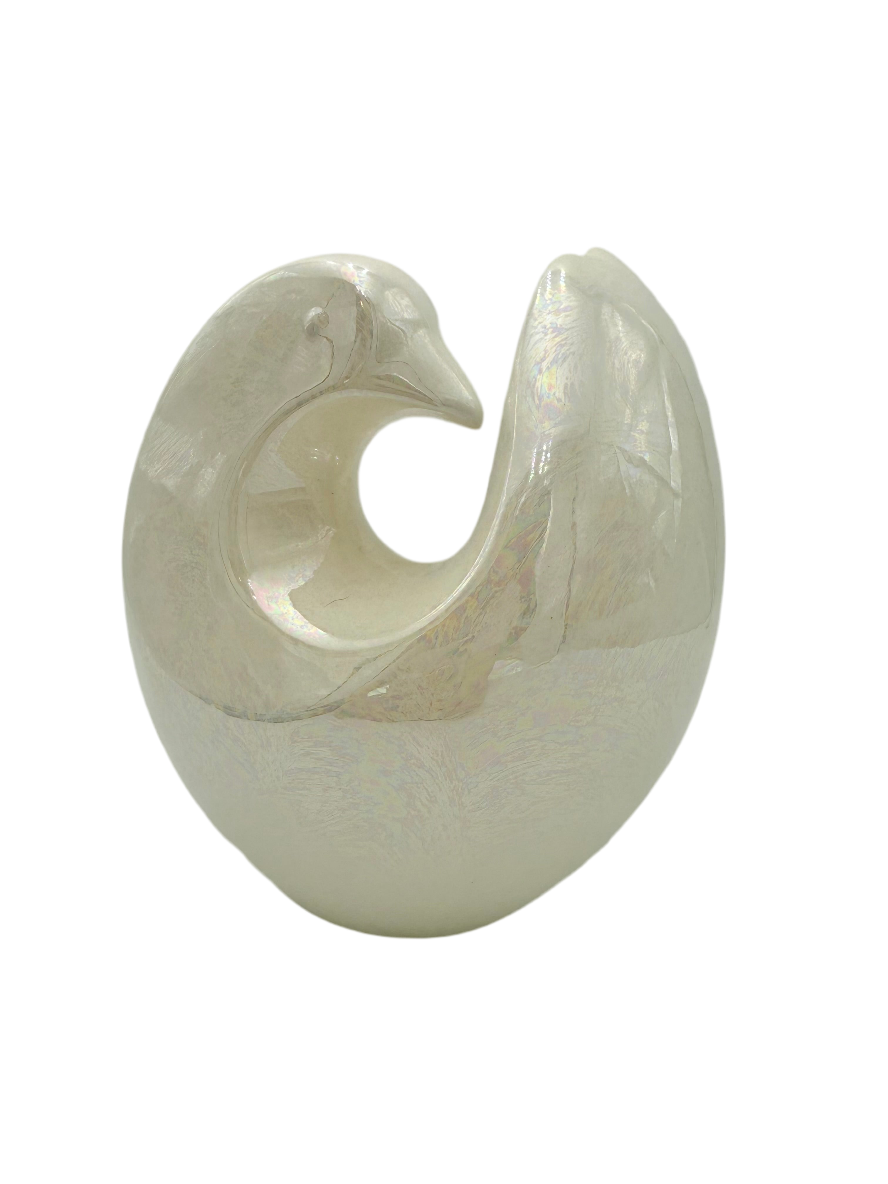 VINTAGE OPALESCENT WHITE CERAMIC DOVE SCULPTURE ABSTRACT BIRD ART MODERNIST HOLLYWOOD REGENCY DECOR