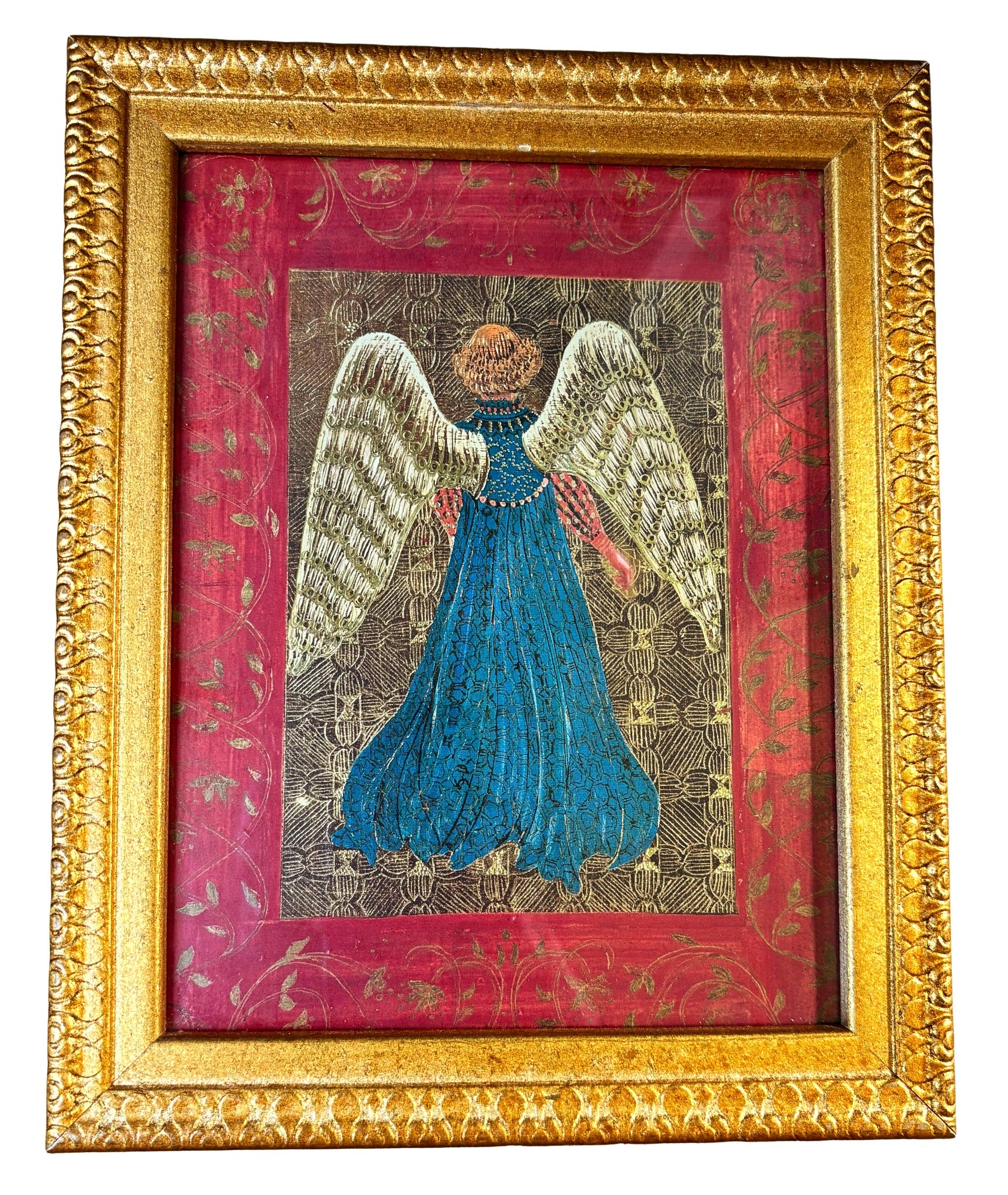 VINTAGE 1995 GUARDIAN ANGEL WALL ART SET OF 4 – GOLD FRAMED EMBELLISHED PRINTS