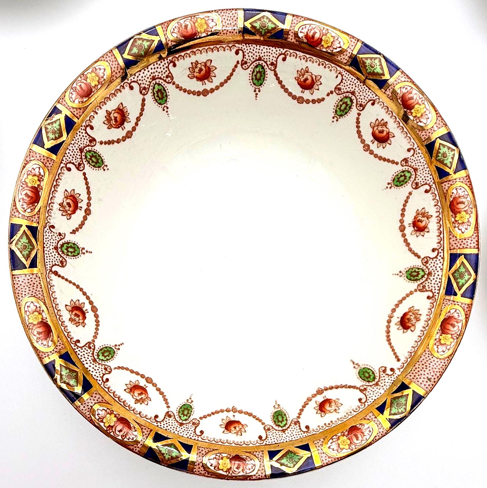 ANTIQUE ALFRED MEAKIN ENGLISH BERRY BOWL SET | 7 PIECE HAND GILDED PORCELAIN SERVING SET