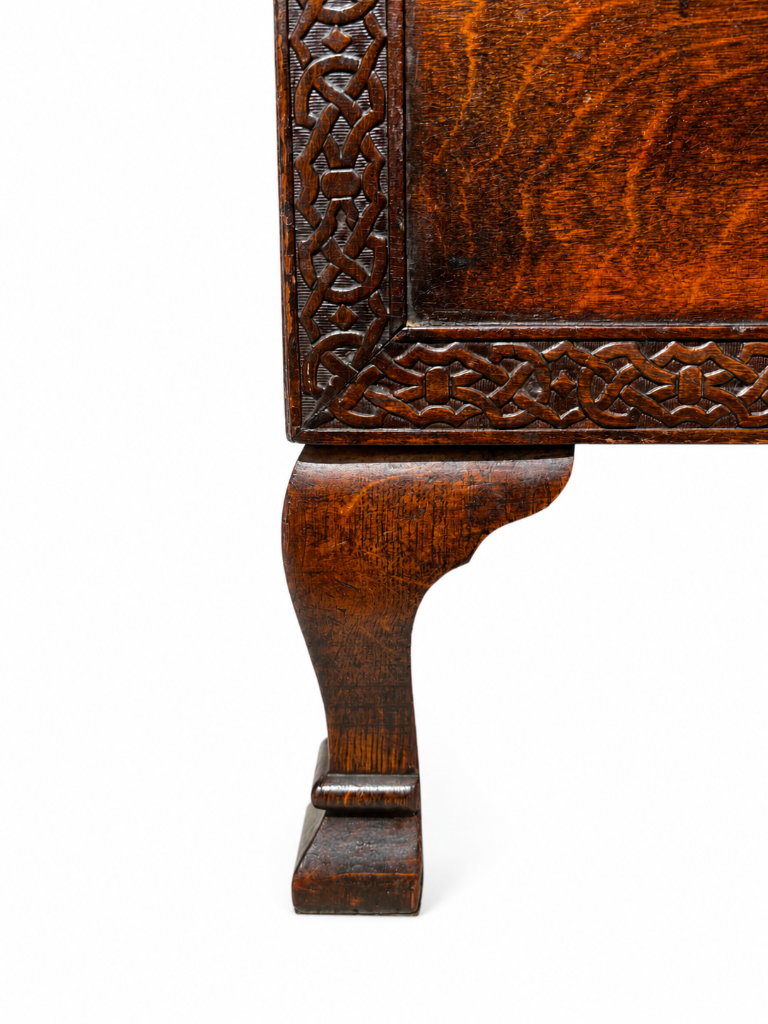 ANTIQUE ENGLISH OAK PURDONIUM CABINET – CELTIC REVIVAL ARTS & CRAFTS STORAGE CHEST WITH FROG FINIAL