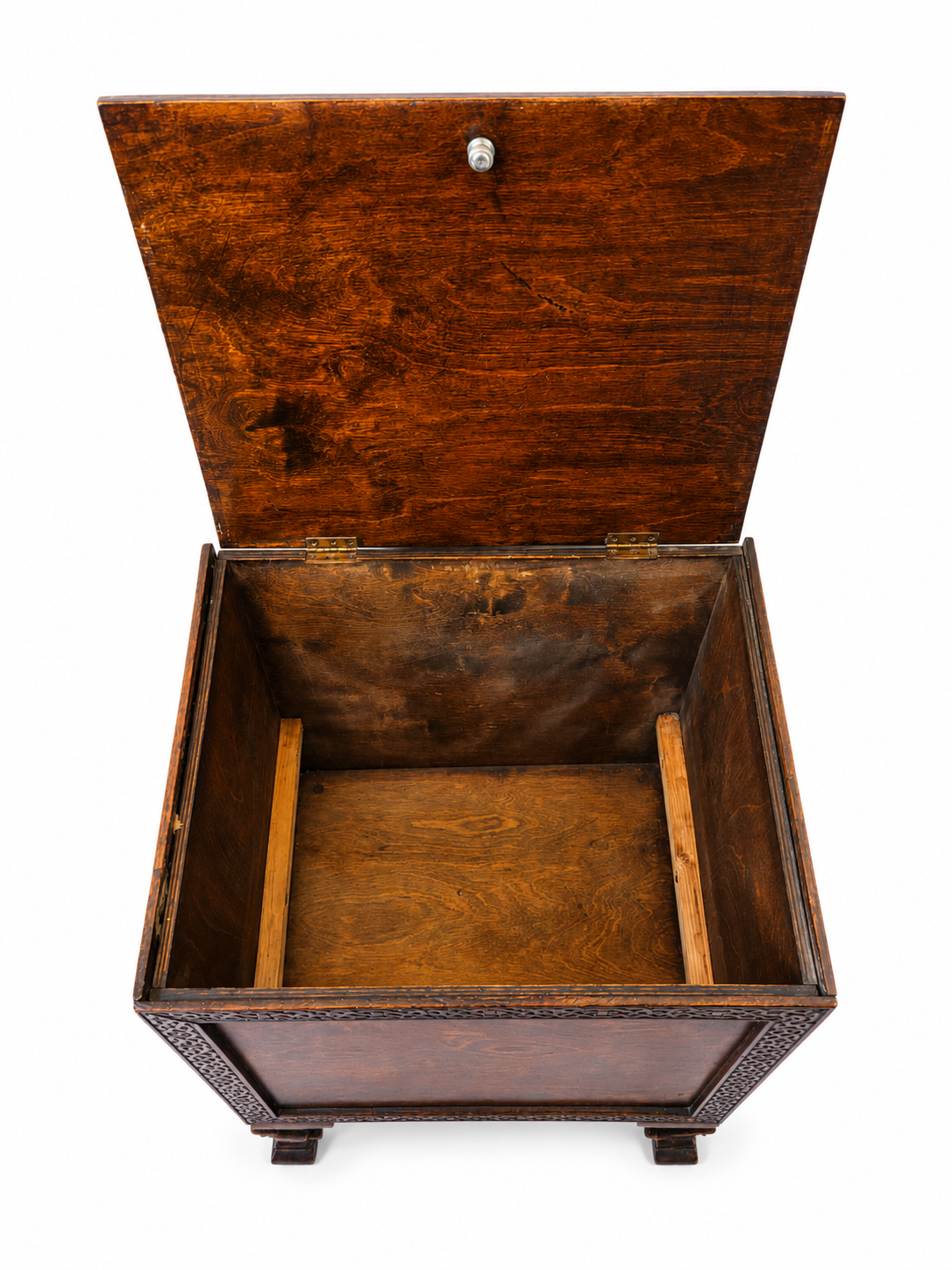 ANTIQUE ENGLISH OAK PURDONIUM CABINET – CELTIC REVIVAL ARTS & CRAFTS STORAGE CHEST WITH FROG FINIAL