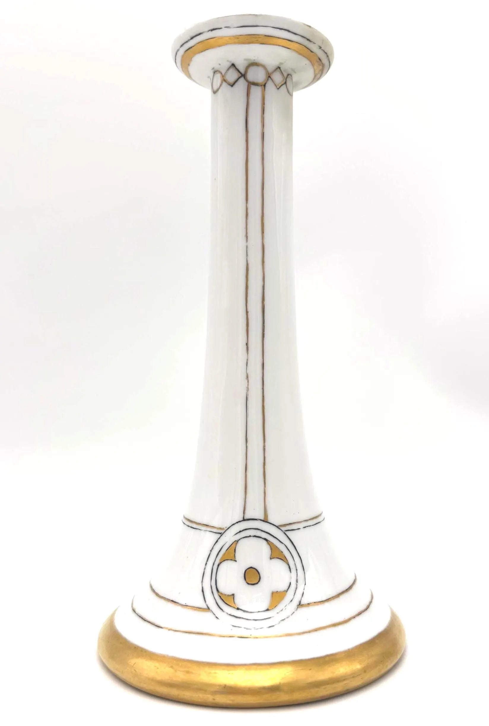 ANTIQUE EUROPEAN PORCELAIN CANDLESTICK WITH HAND-PAINTED GILT DECORATION, VIENNA SECESSION STYLE