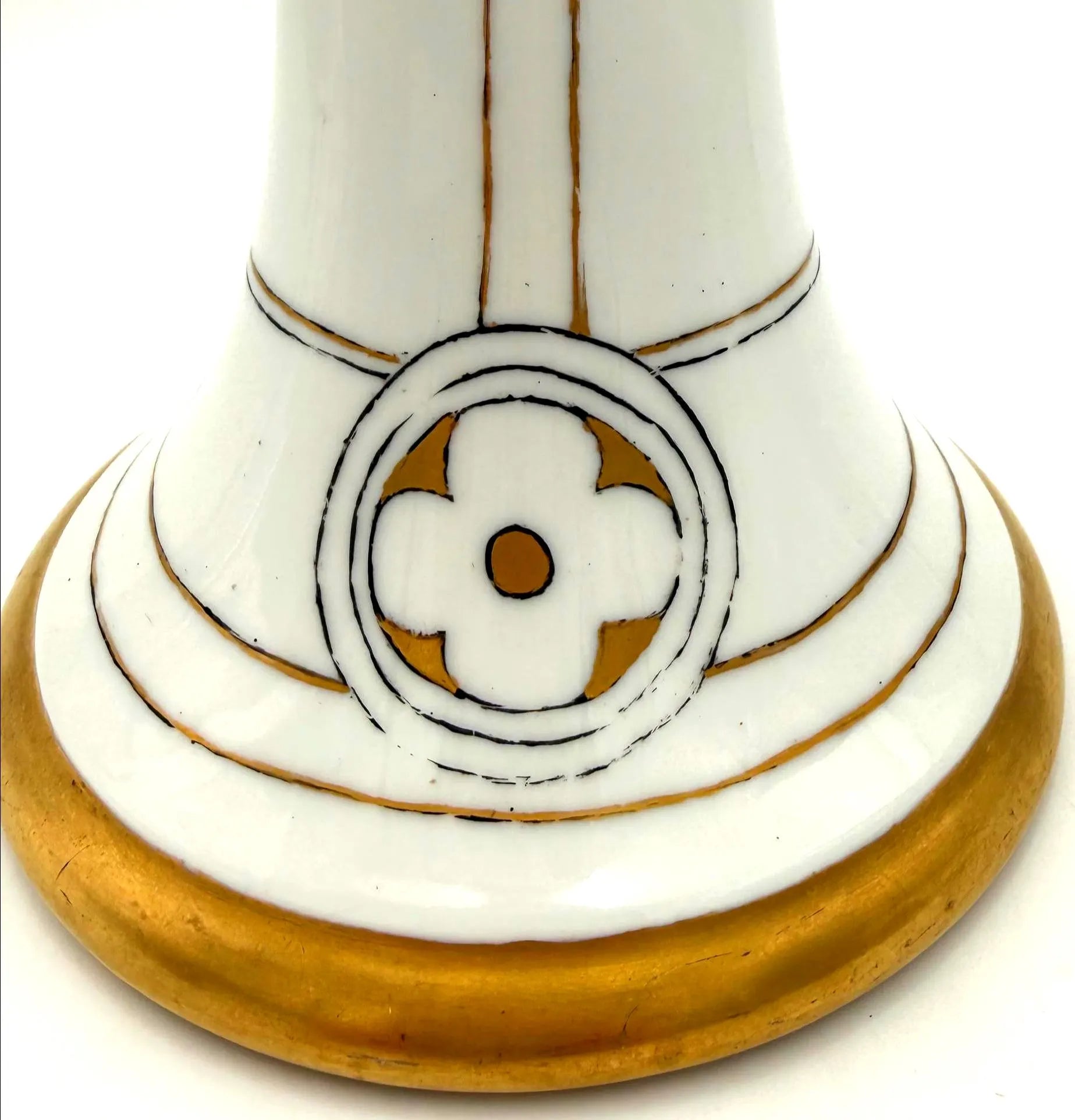 ANTIQUE EUROPEAN PORCELAIN CANDLESTICK WITH HAND-PAINTED GILT DECORATION, VIENNA SECESSION STYLE