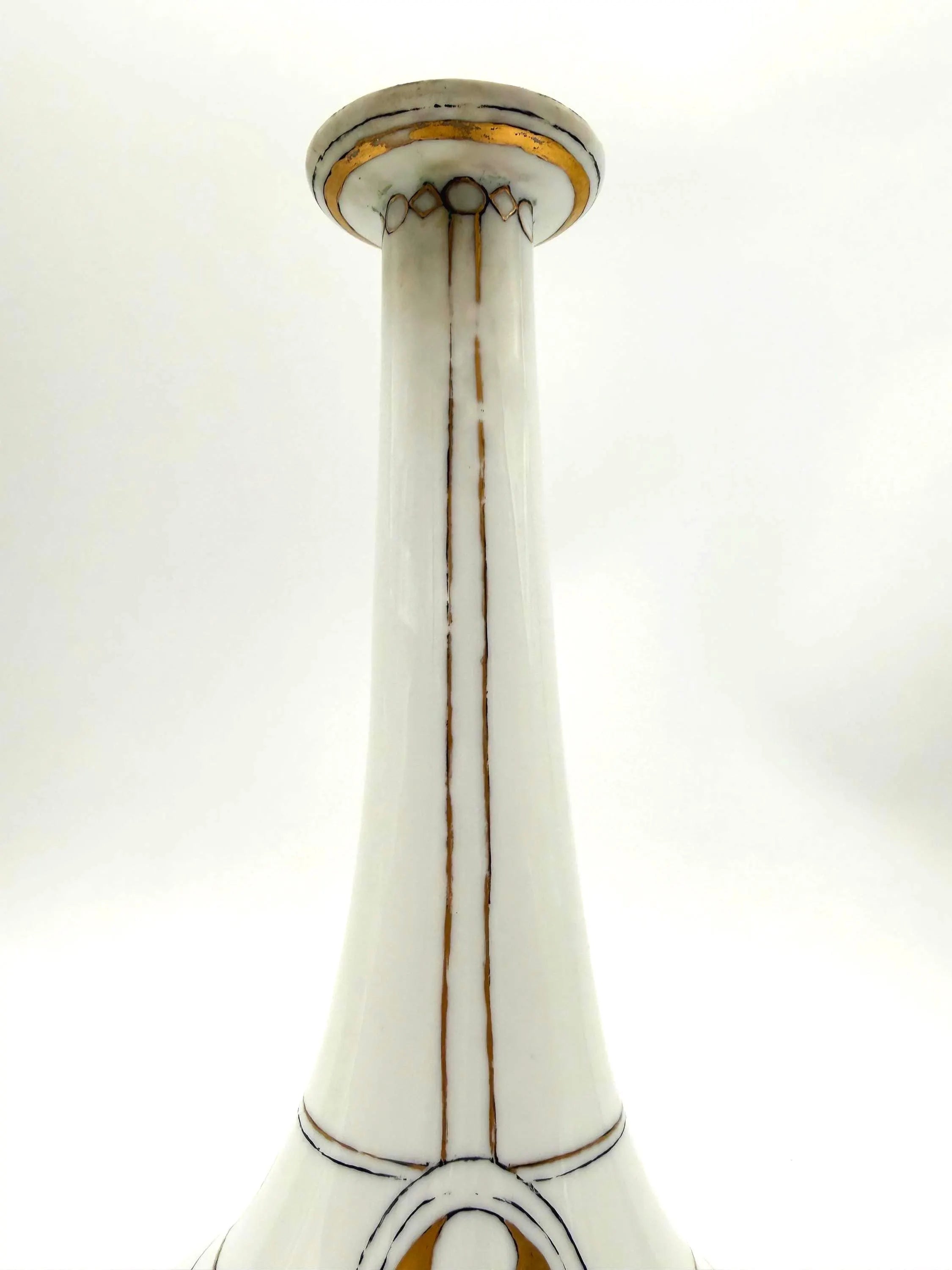 ANTIQUE EUROPEAN PORCELAIN CANDLESTICK WITH HAND-PAINTED GILT DECORATION, VIENNA SECESSION STYLE