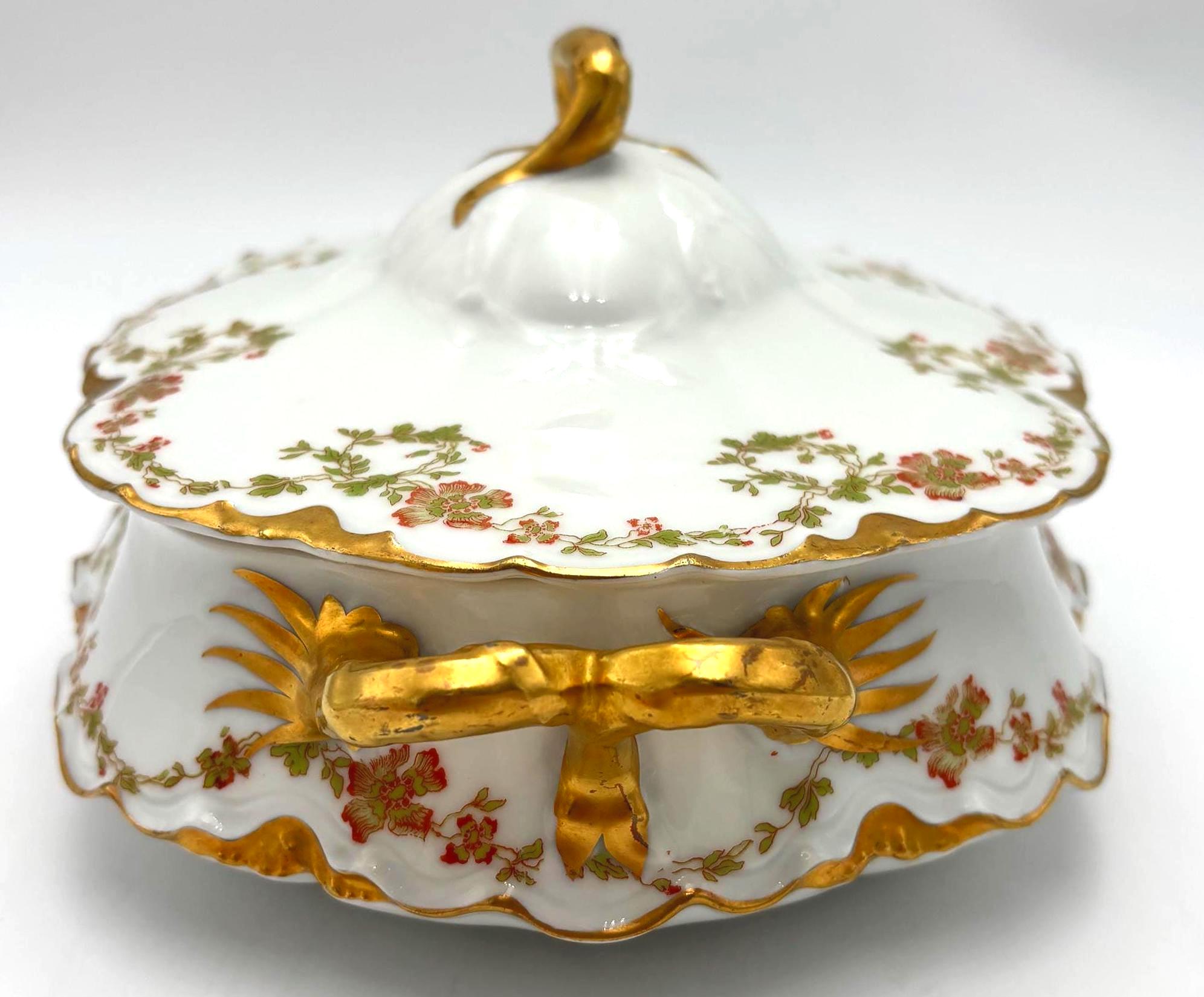 ANTIQUE HAVILAND LIMOGES COVERED TUREEN – FRENCH PORCELAIN SERVING DISH FOR C.H. HOLMES NEW ORLEANS