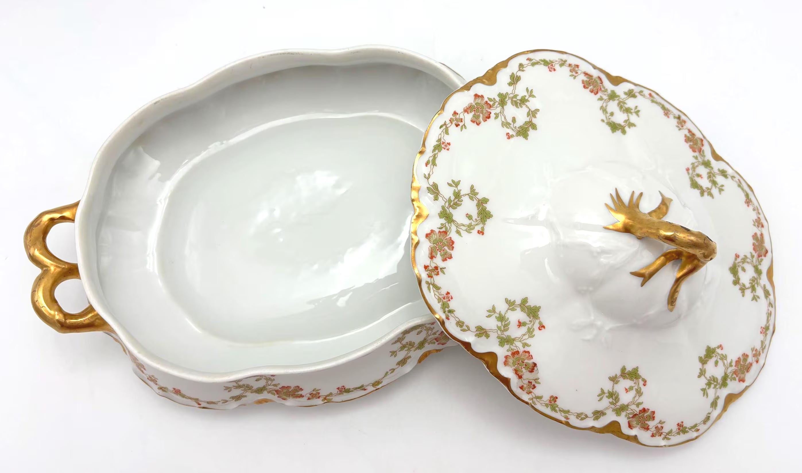 ANTIQUE HAVILAND LIMOGES COVERED TUREEN – FRENCH PORCELAIN SERVING DISH FOR C.H. HOLMES NEW ORLEANS