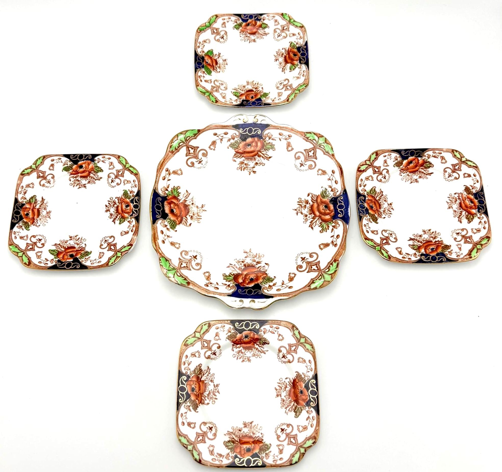 ANTIQUE JOHN MADDOCK & SONS ENGLISH IRONSTONE DESSERT SERVING SET | IMARI FLORAL PATTERN 2523 | CIRCA 1906–1925