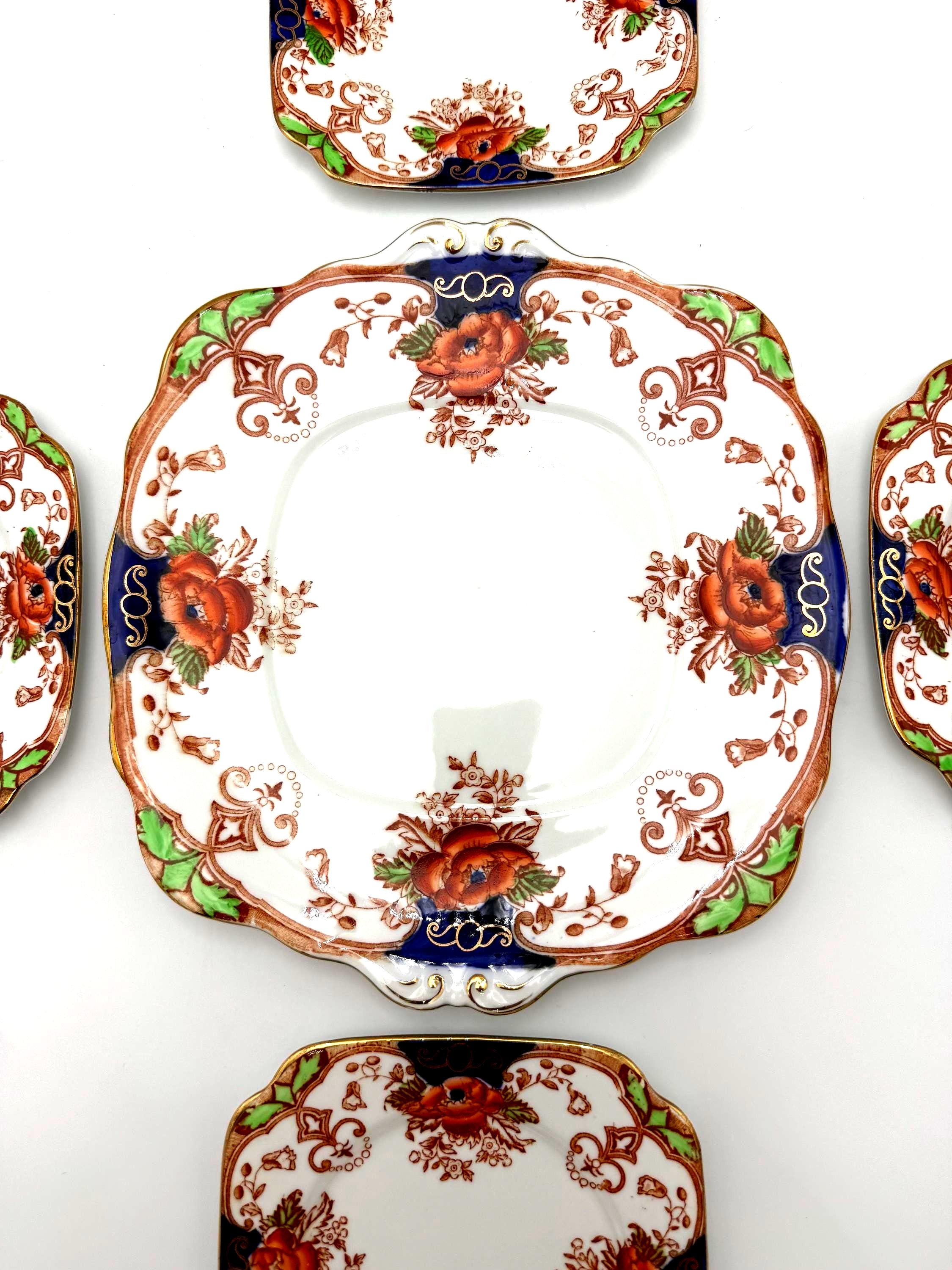 ANTIQUE JOHN MADDOCK & SONS ENGLISH IRONSTONE DESSERT SERVING SET | IMARI FLORAL PATTERN 2523 | CIRCA 1906–1925
