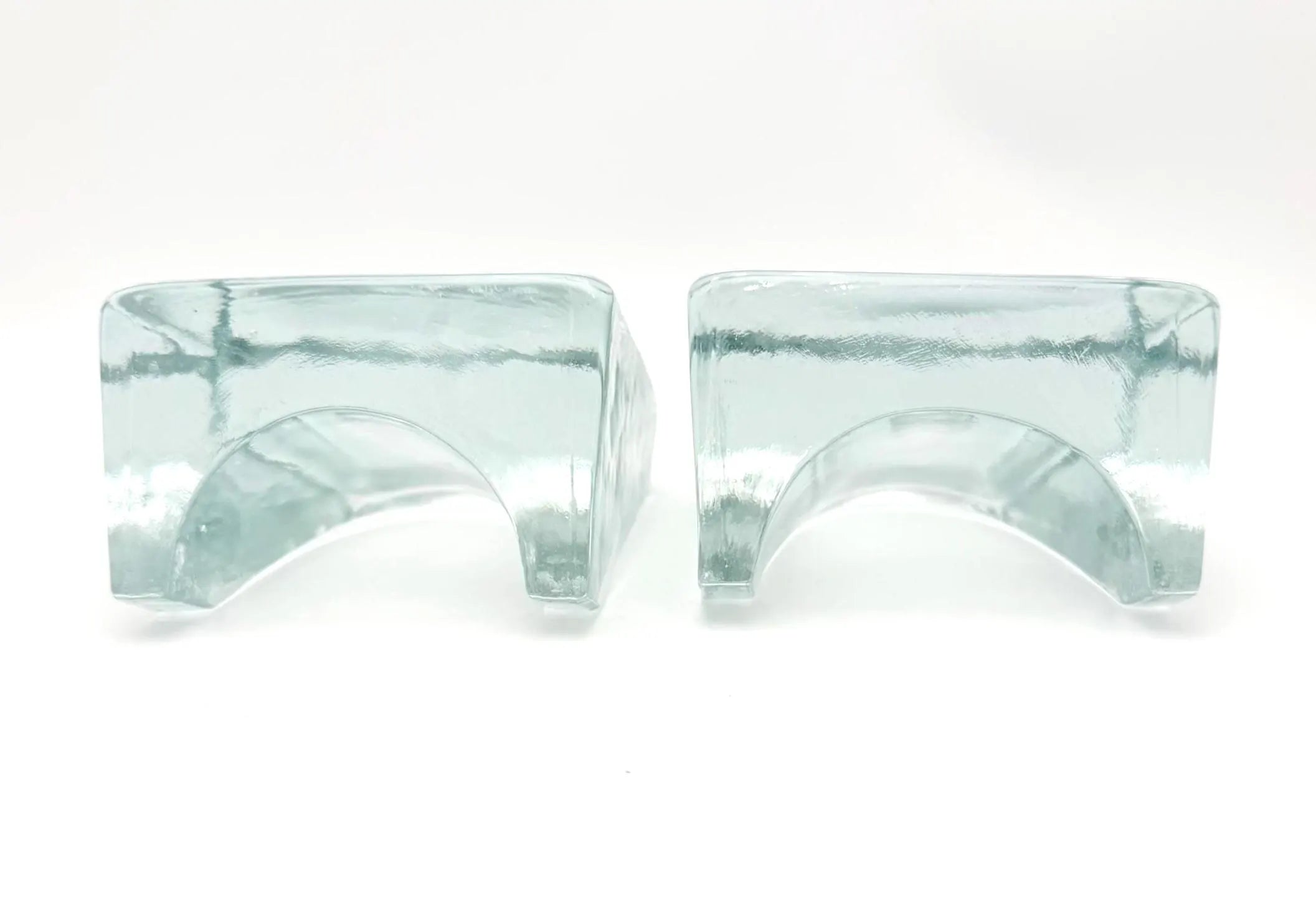 ATTRIBUTED WAYNE HUSTED FOR BLENKO SCULPTURAL CAST GLASS BOOKENDS MODEL 7333 MID CENTURY MODERN PAIR