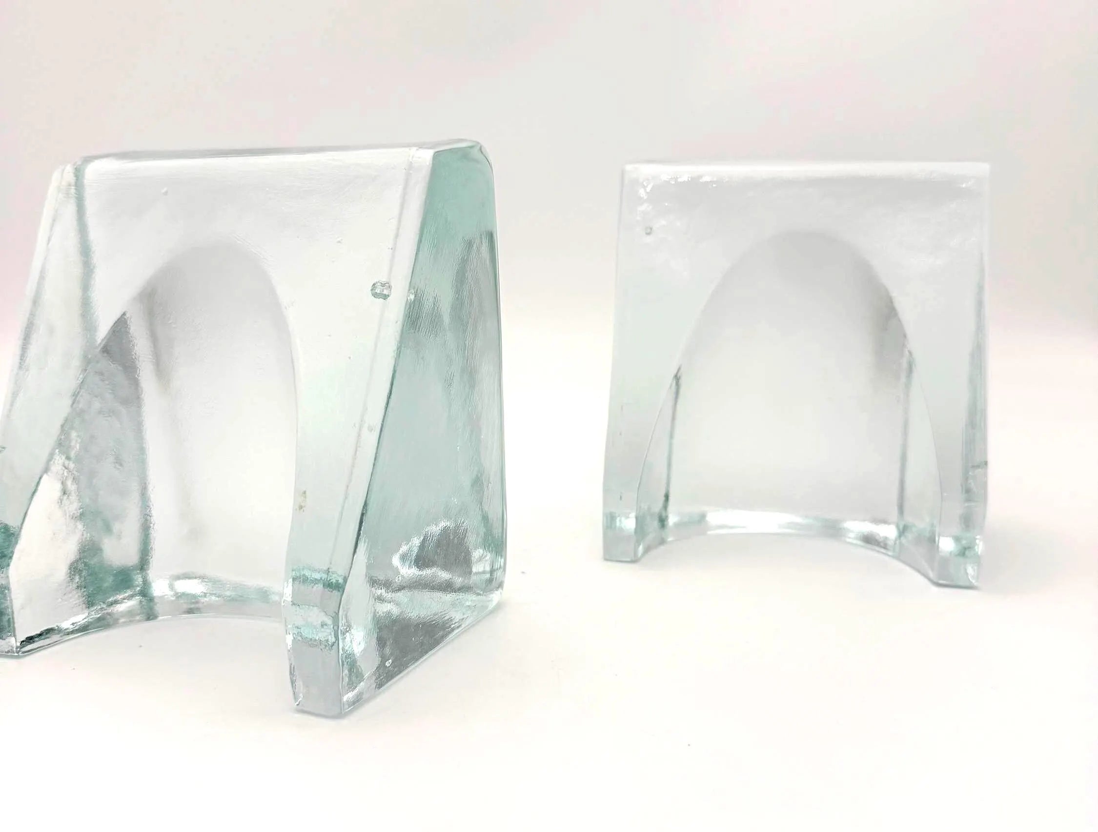 ATTRIBUTED WAYNE HUSTED FOR BLENKO SCULPTURAL CAST GLASS BOOKENDS MODEL 7333 MID CENTURY MODERN PAIR