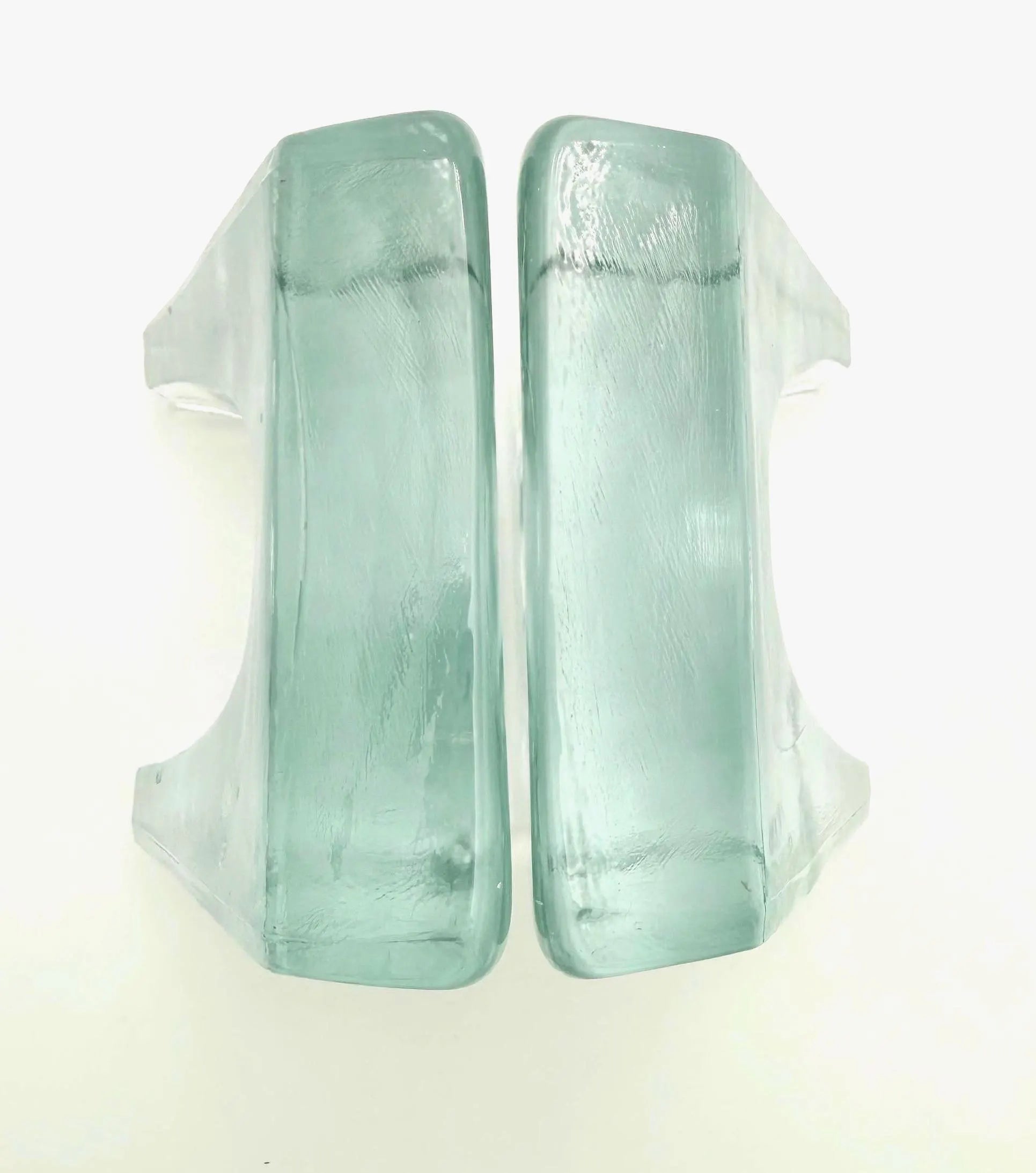 ATTRIBUTED WAYNE HUSTED FOR BLENKO SCULPTURAL CAST GLASS BOOKENDS MODEL 7333 MID CENTURY MODERN PAIR