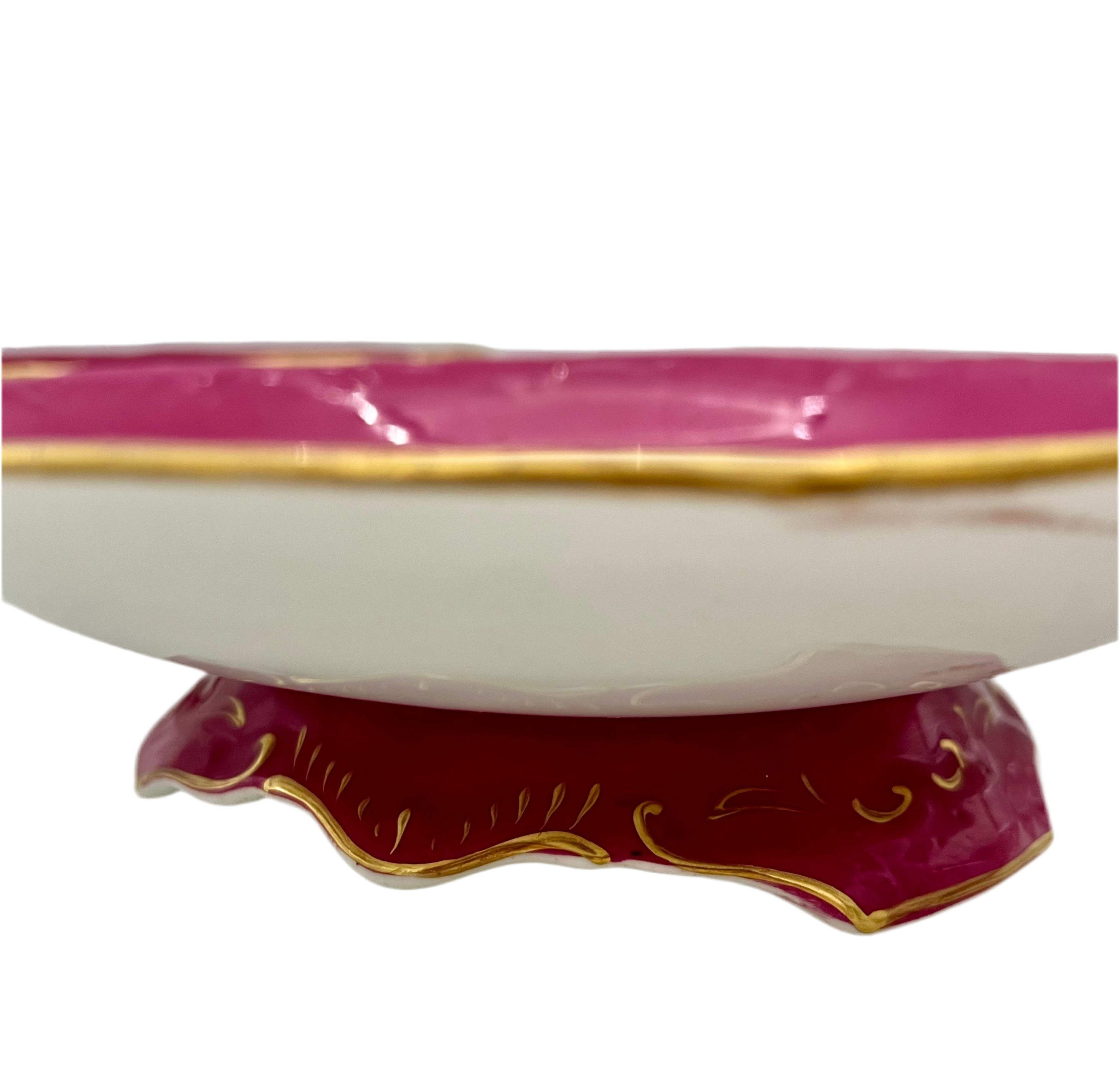 VINTAGE ENGLISH BONE CHINA FUCHSIA FLORAL PEDESTAL PLATES (SET OF 4)