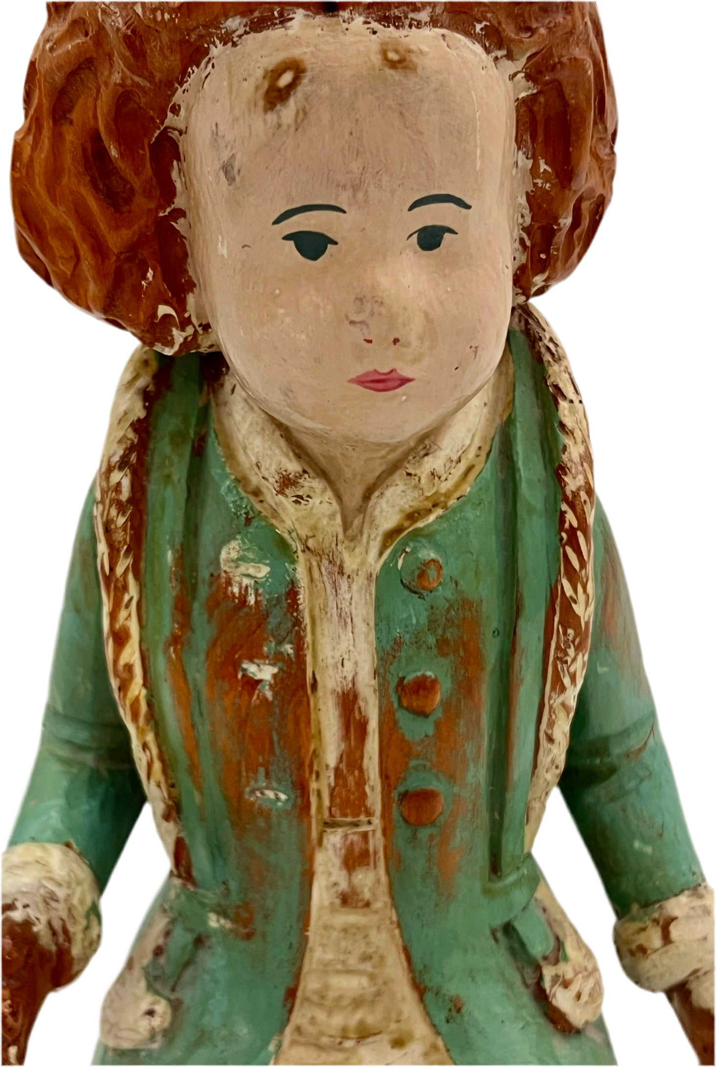 HAND-CARVED SARREID ITALY WOOD FIGURE • VINTAGE FOLK ART DOLL • DISTRESSED PAINTED ITALIAN CARVING • 12.5”