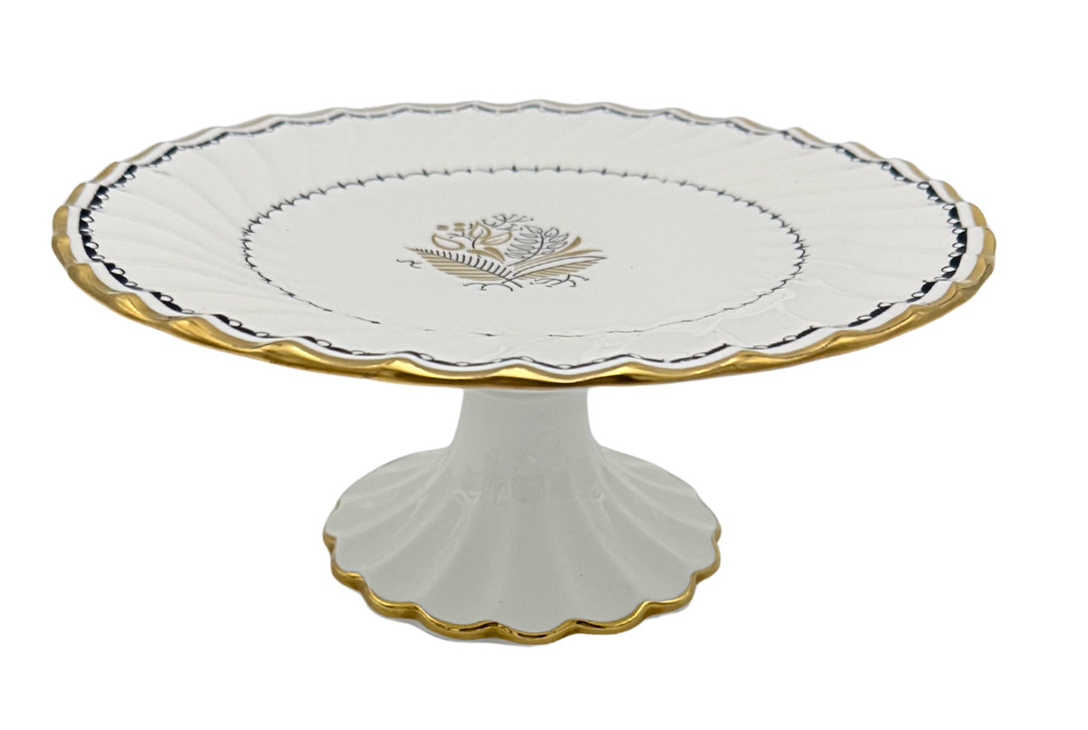Crown Staffordshire Blackstone Fine Bone China Pedestal Cake Stand England | Mid-20th Century