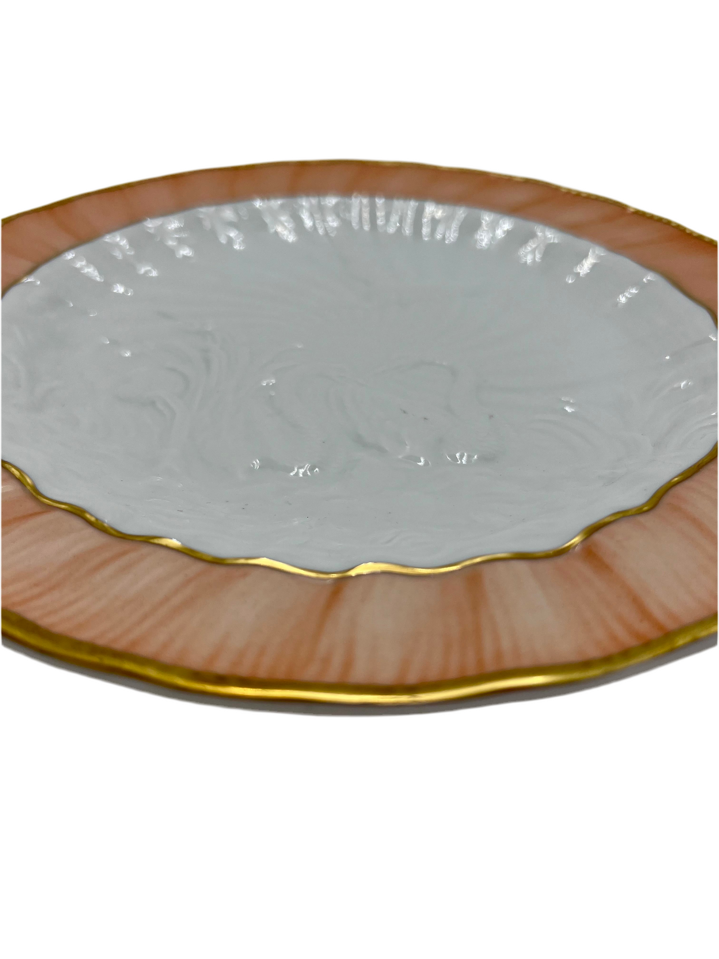 MOTTAHEDEH VISTA ALEGRE SWAN RELIEF PLATE WITH BLUSH PINK RIM AND GOLD TRIM