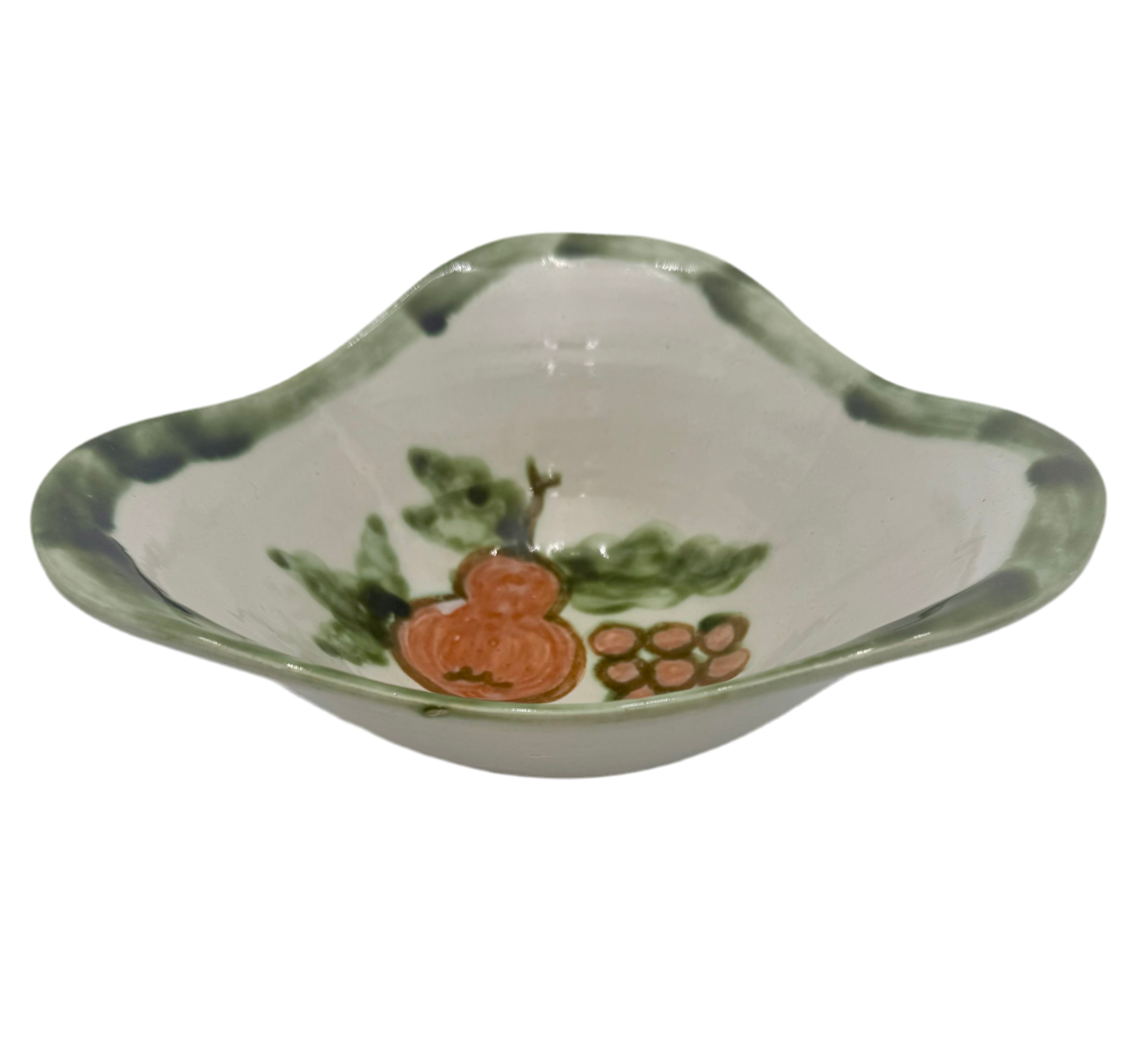 VINTAGE JOHN B. TAYLOR HAND PAINTED FRUIT BOWL • Mid Century USA Pottery • 1950s Tri-Lobed Studio Bowl