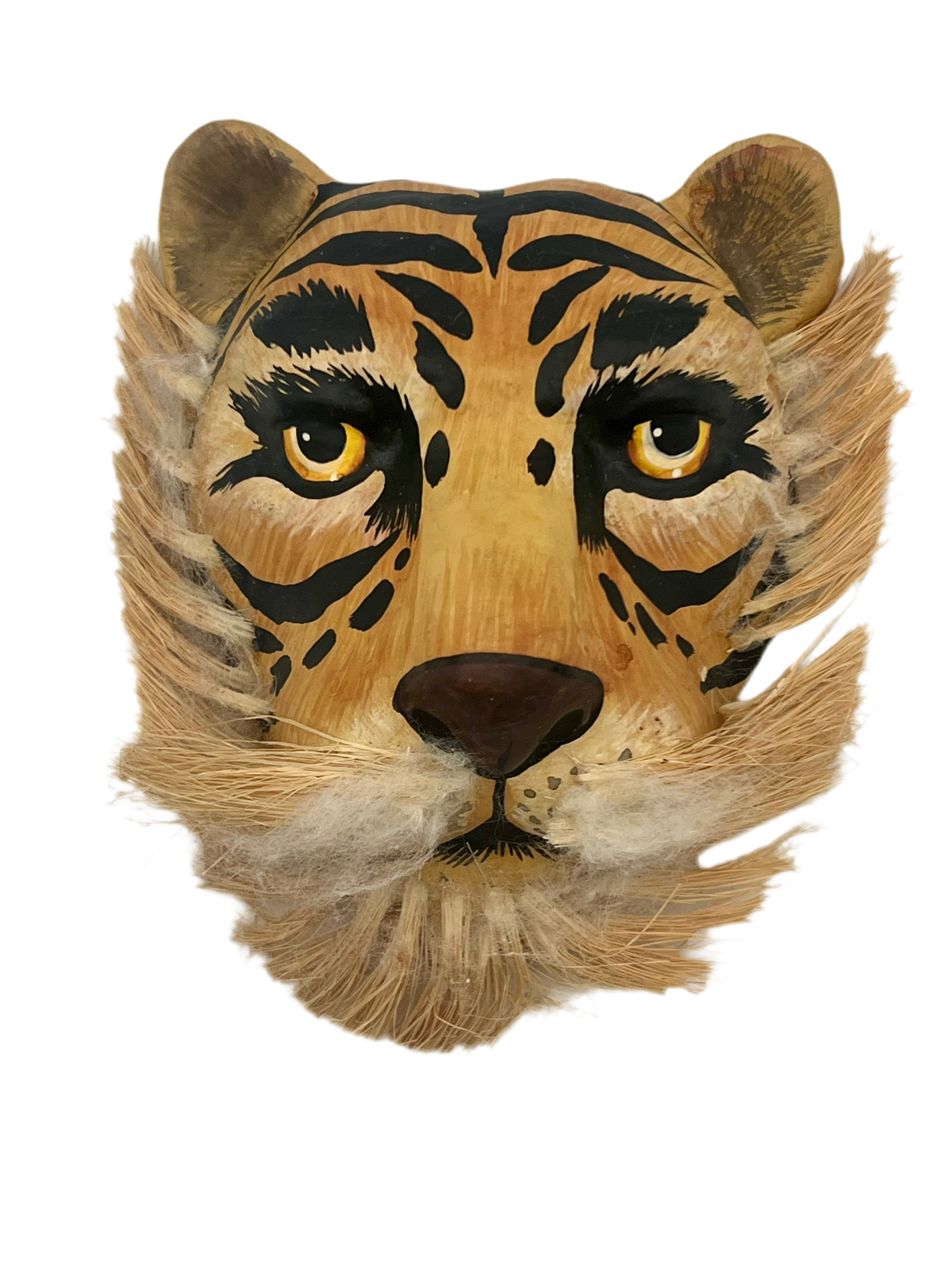 VINTAGE SUCHART STUDIO TIGER MASK – Hand-Painted Papier-Mâché Wall Art, 1970s–80s Whimsical Jungle Decor